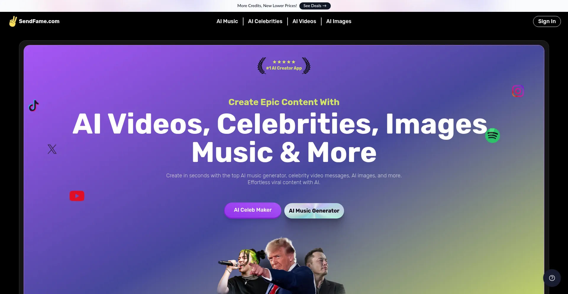 Website screenshot of Sendfame.com