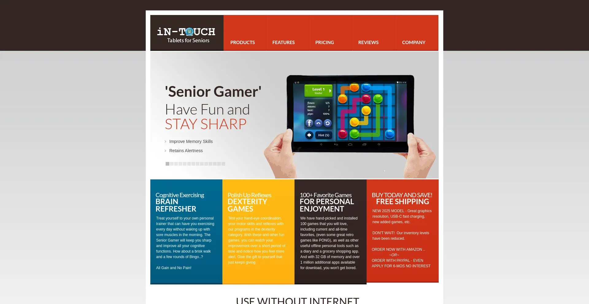 Website screenshot of Seniortouchpad.com