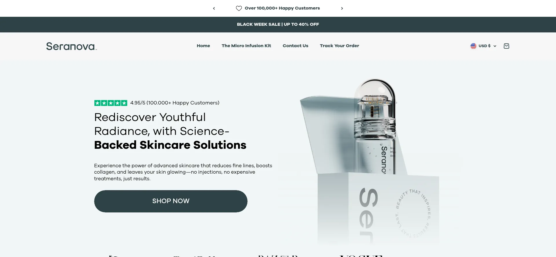 Website screenshot of Seranovabeauty.com