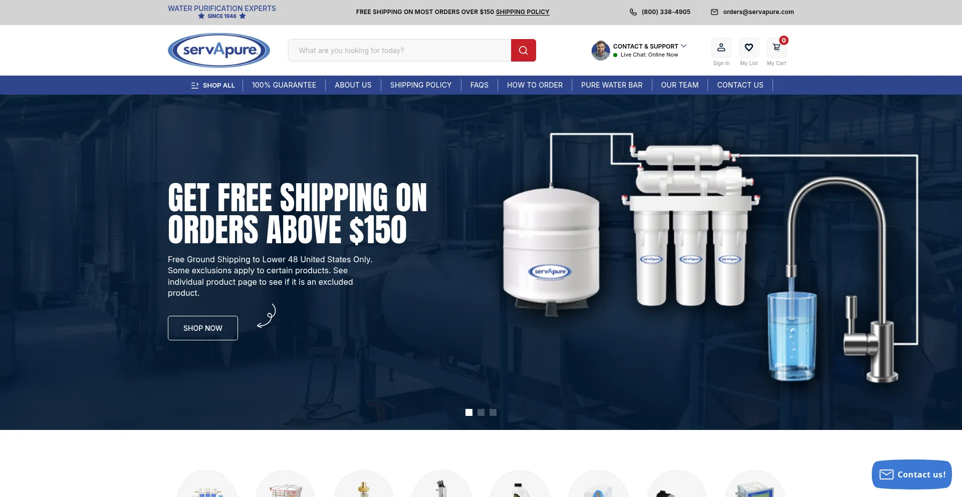 Website screenshot of Servapure.com