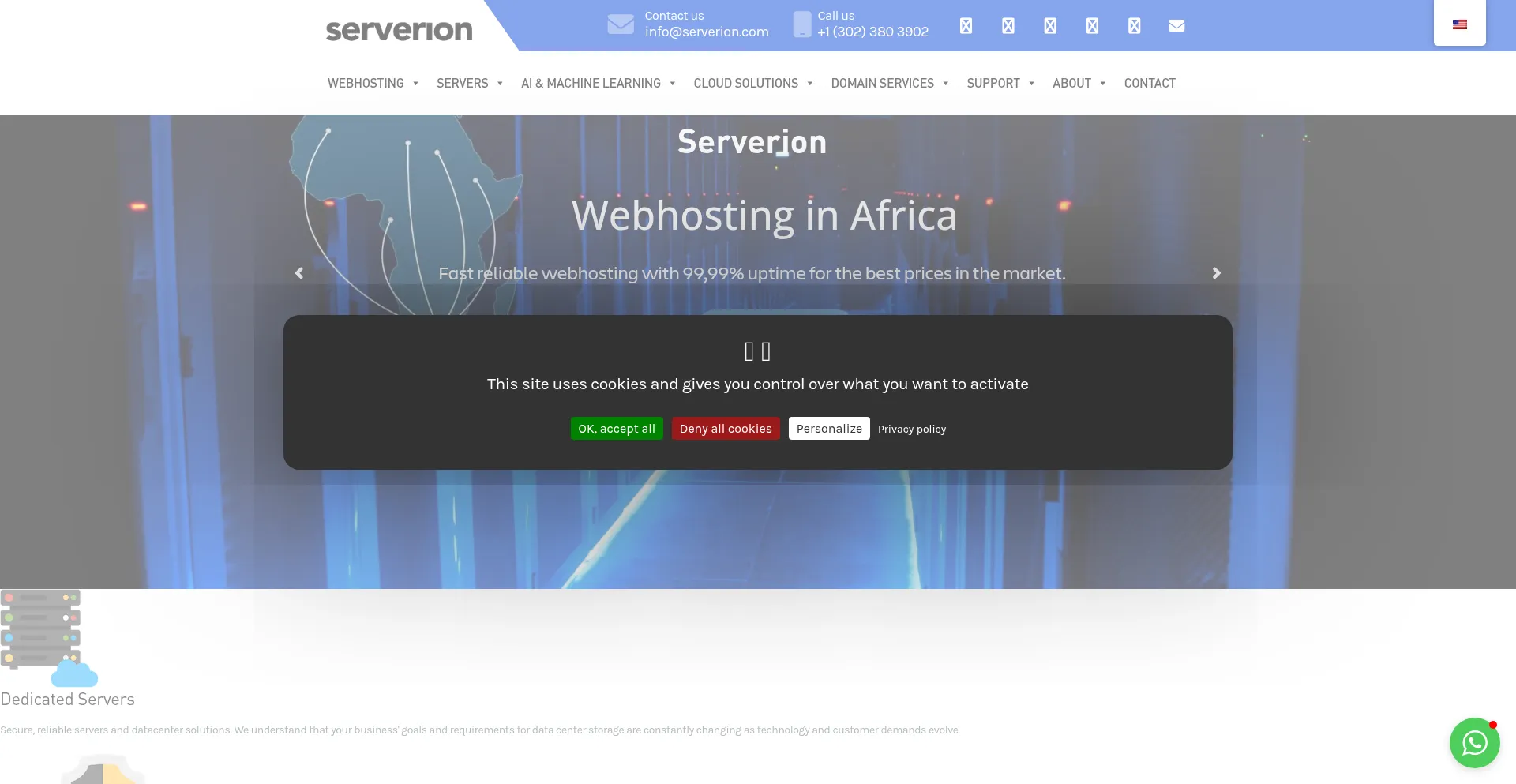 Website screenshot of Serverion.com