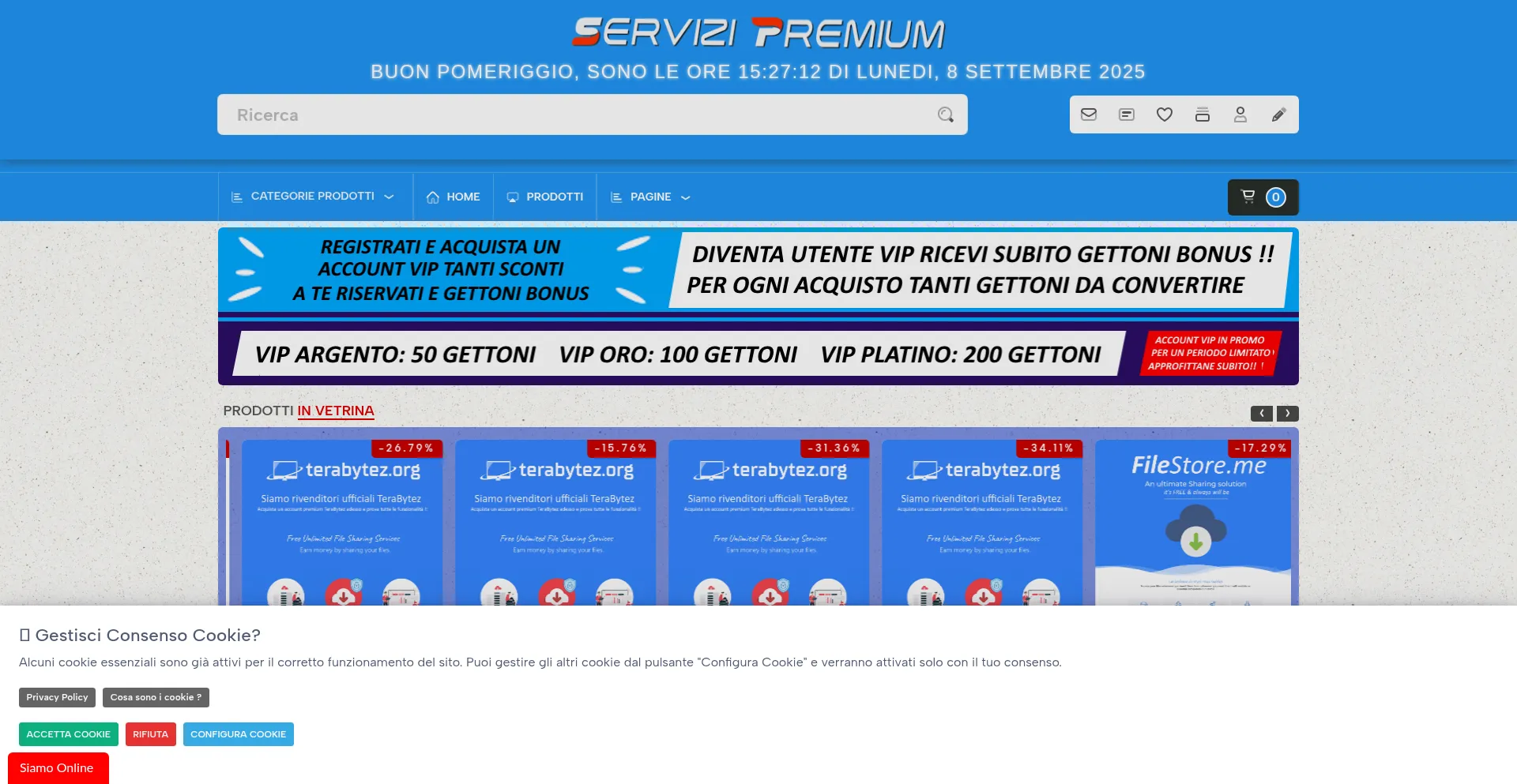 Website screenshot of Servizipremium.net