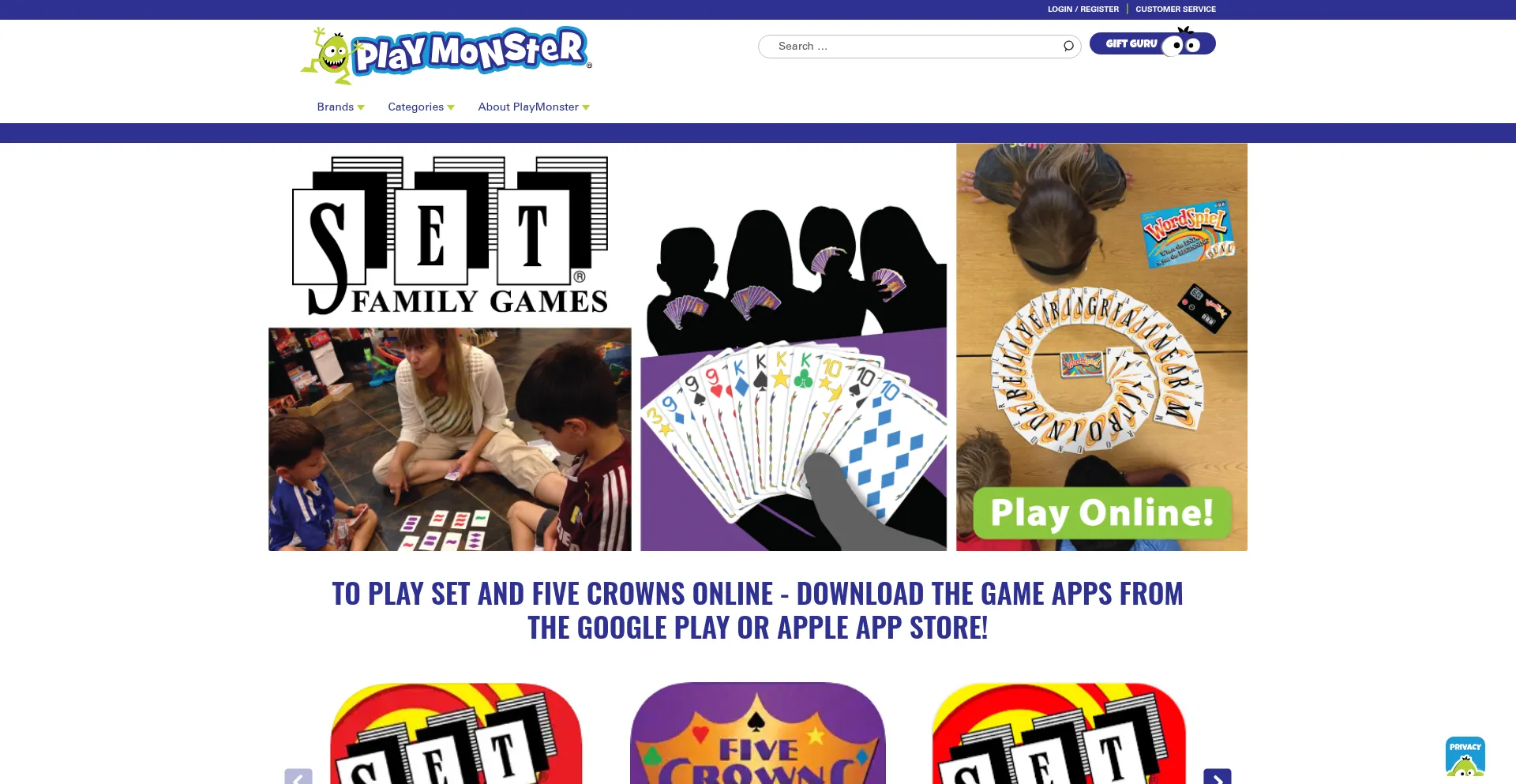 Website screenshot of Setgame.com