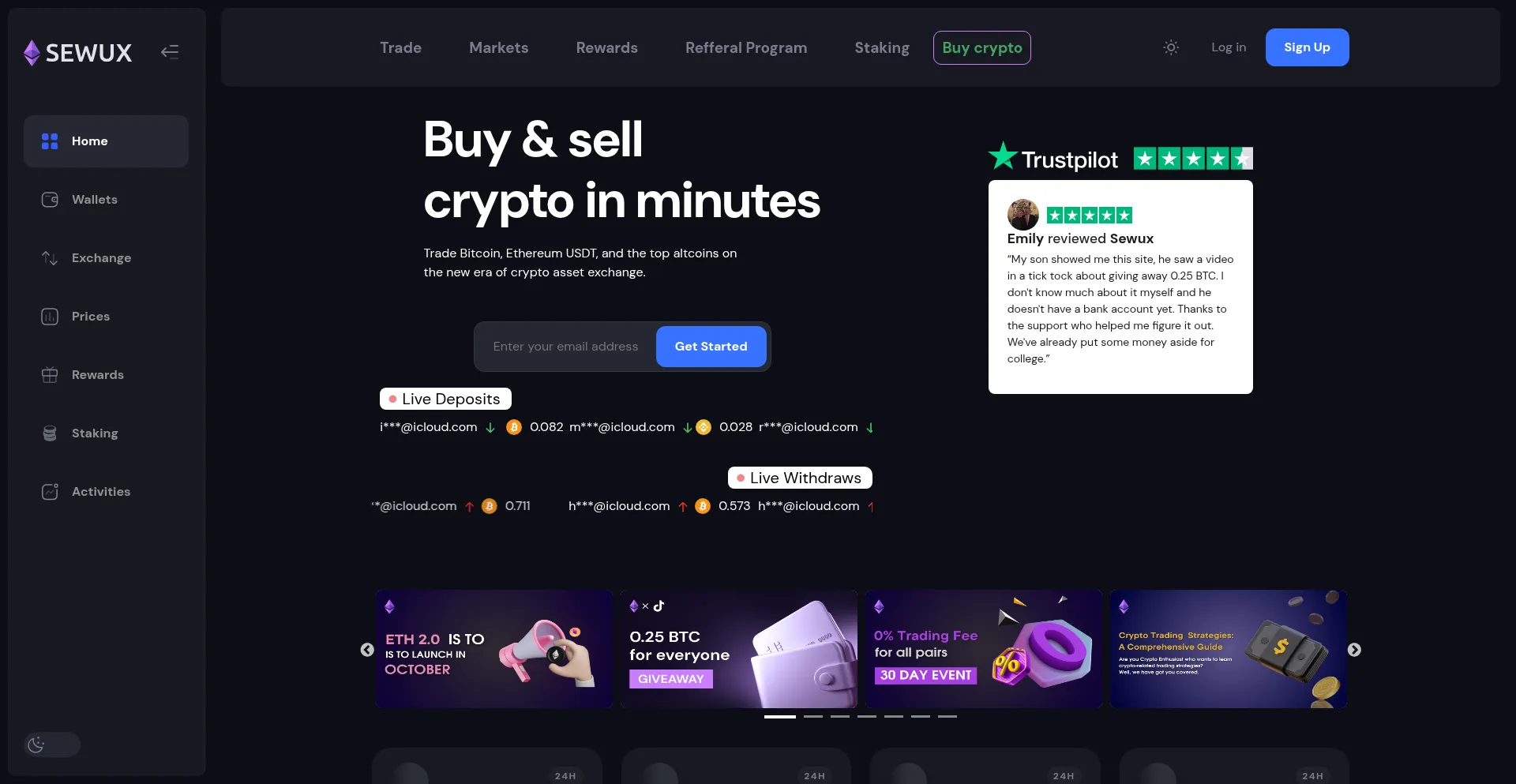 Website screenshot of Sewux.com