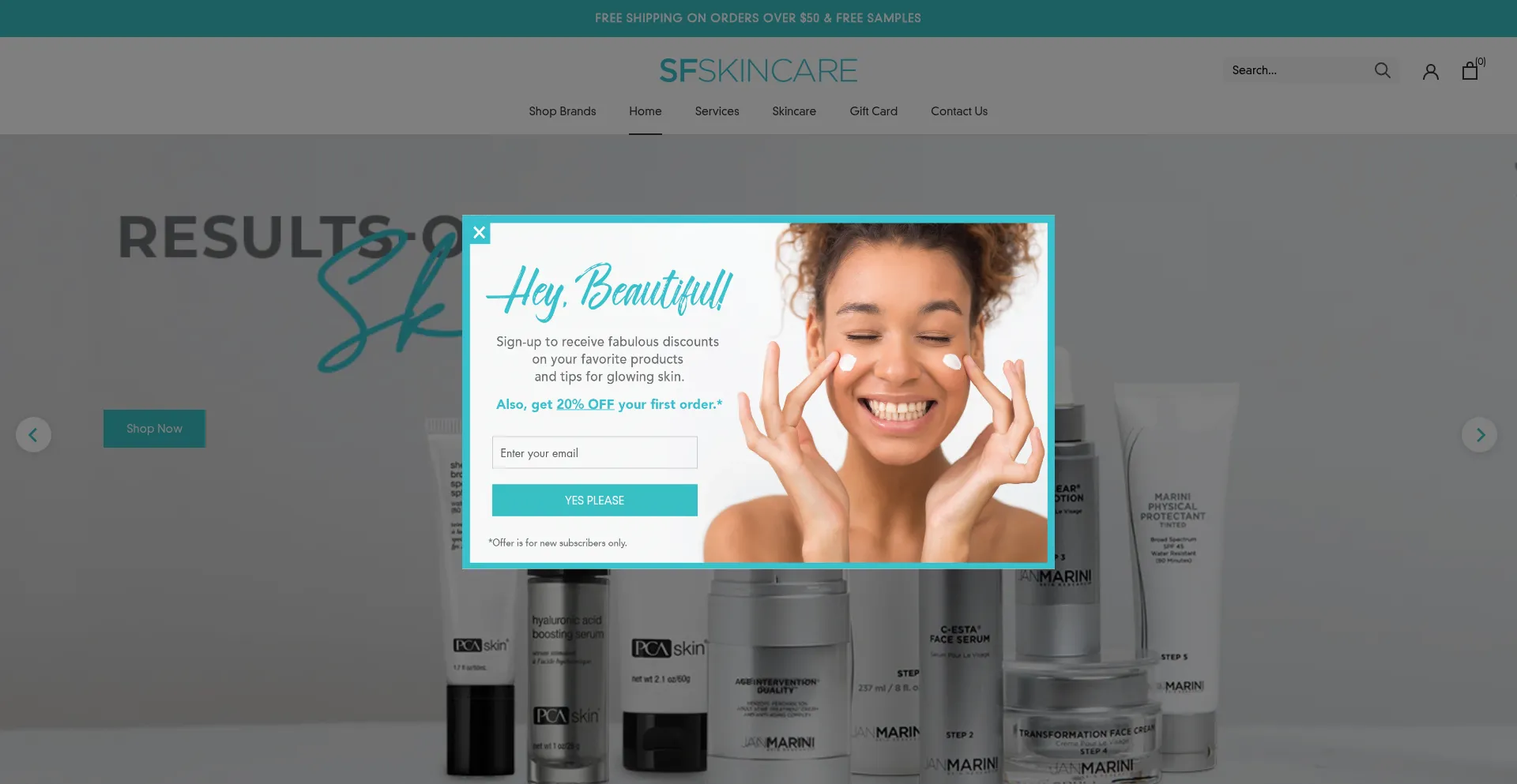 Website screenshot of Sfskincare.com