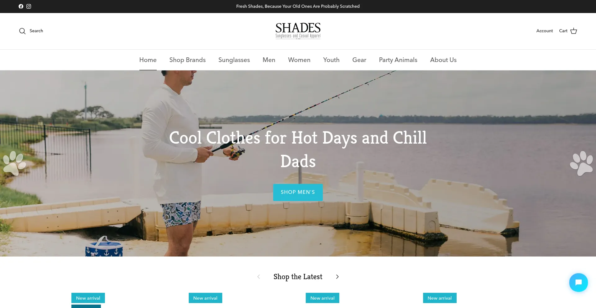 Website screenshot of Shadessunglasses.com