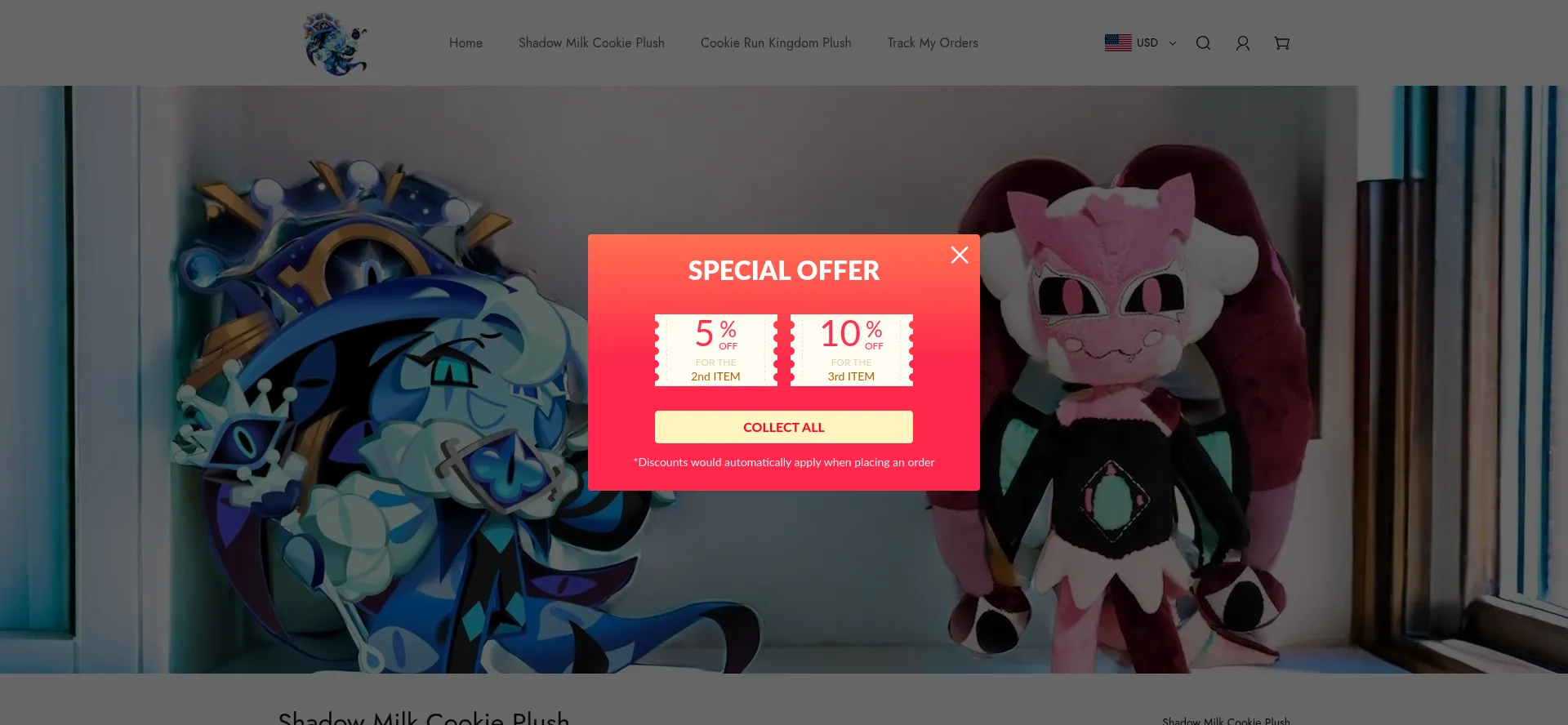 Website screenshot of Shadowmilkcookieplush.com