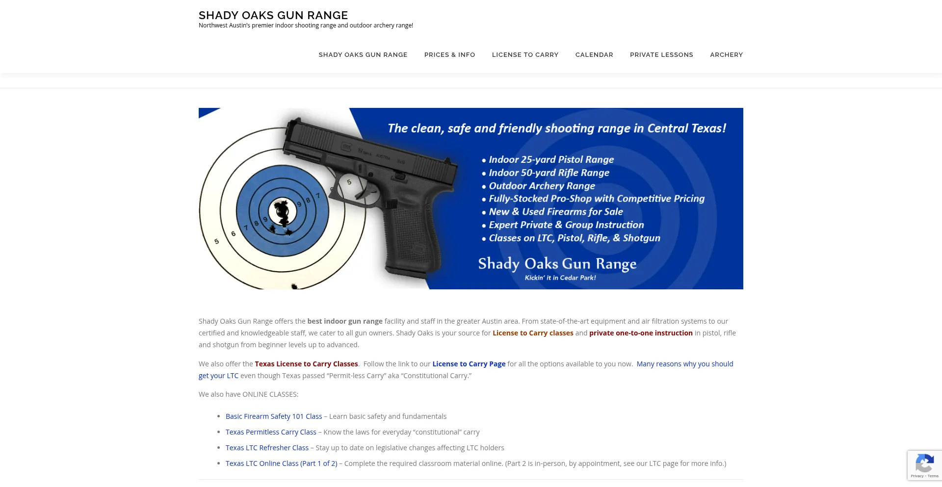 Website screenshot of Shadyoaksgunrange.com