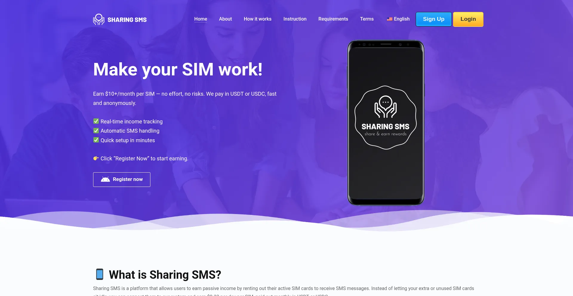 Website screenshot of Sharingsms.com