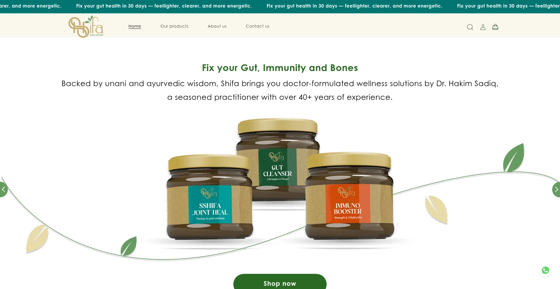 Website screenshot of Shifainfinity.com