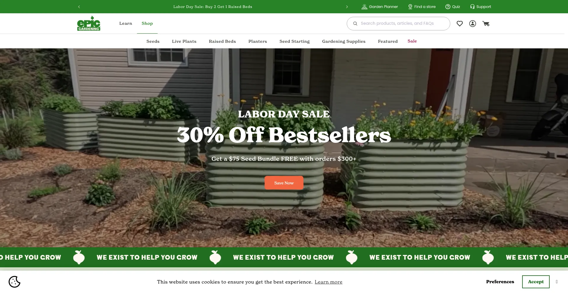 Website screenshot of Shop.epicgardening.com