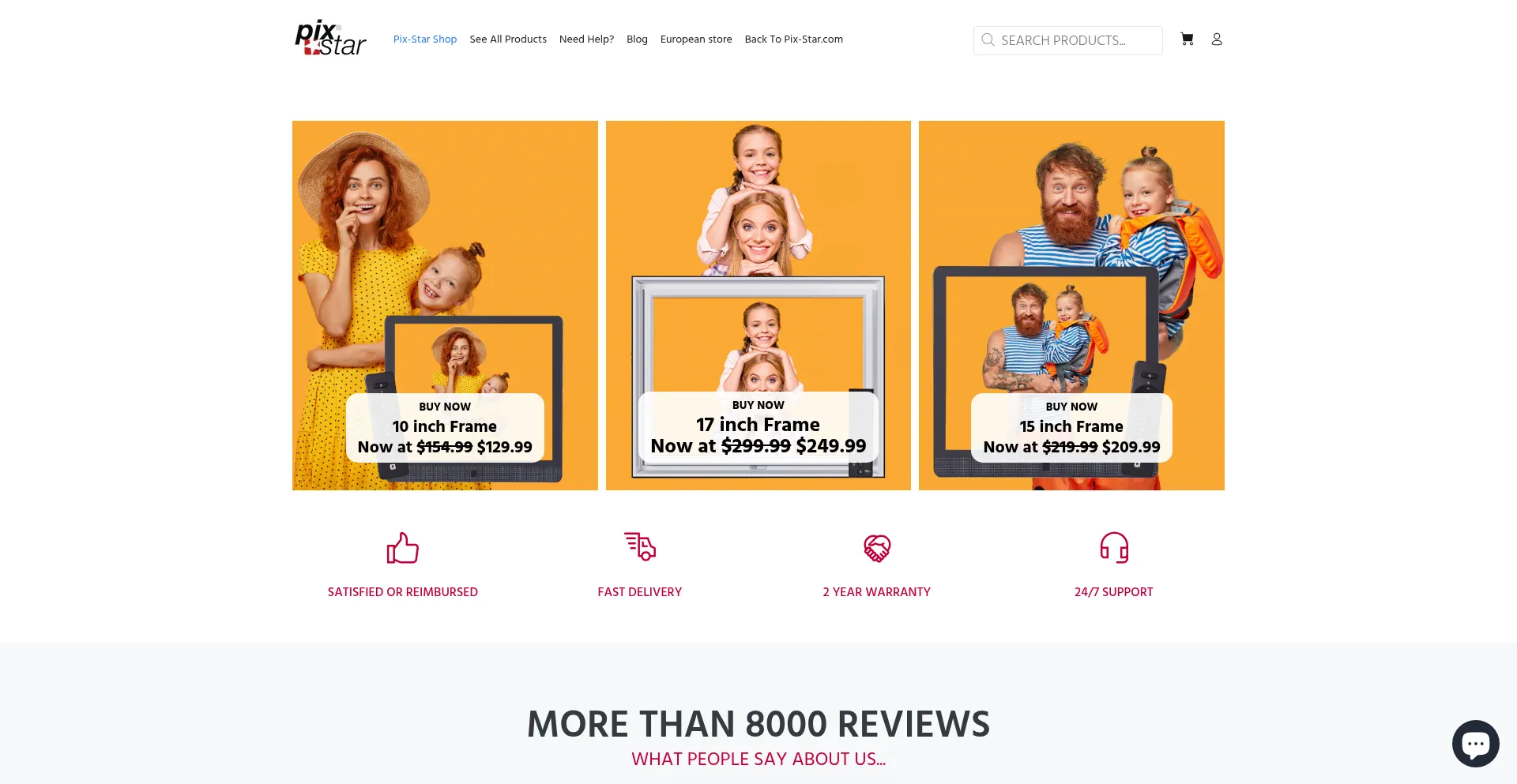 Website screenshot of Shop.pix-star.com