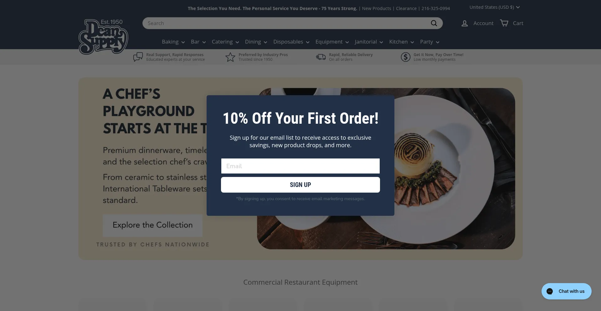 Website screenshot of Shopatdean.com