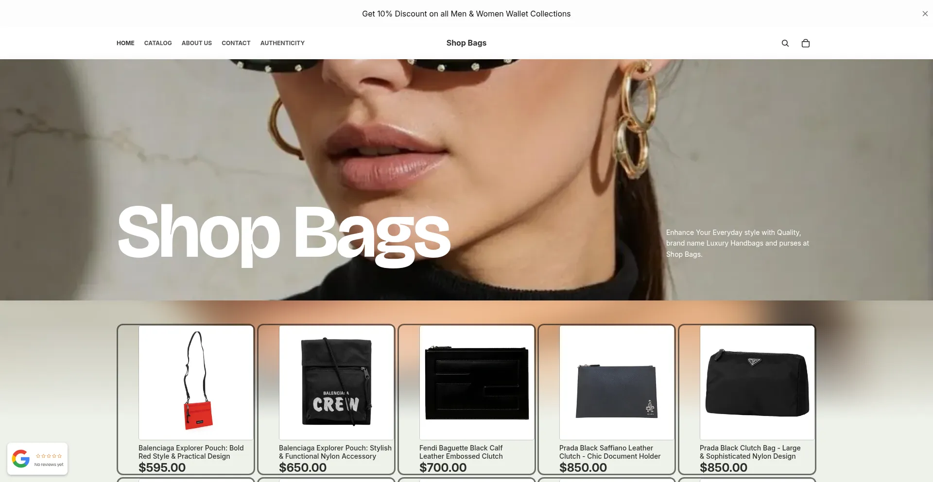 Website screenshot of Shopbags.online