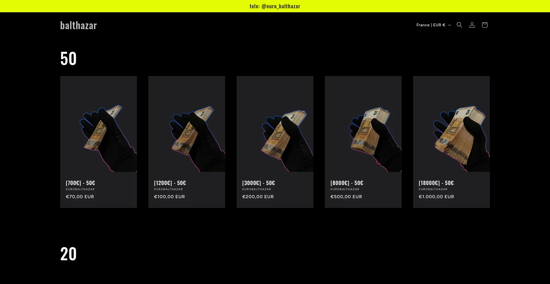 Website screenshot of Shopbalthazareuro.shop