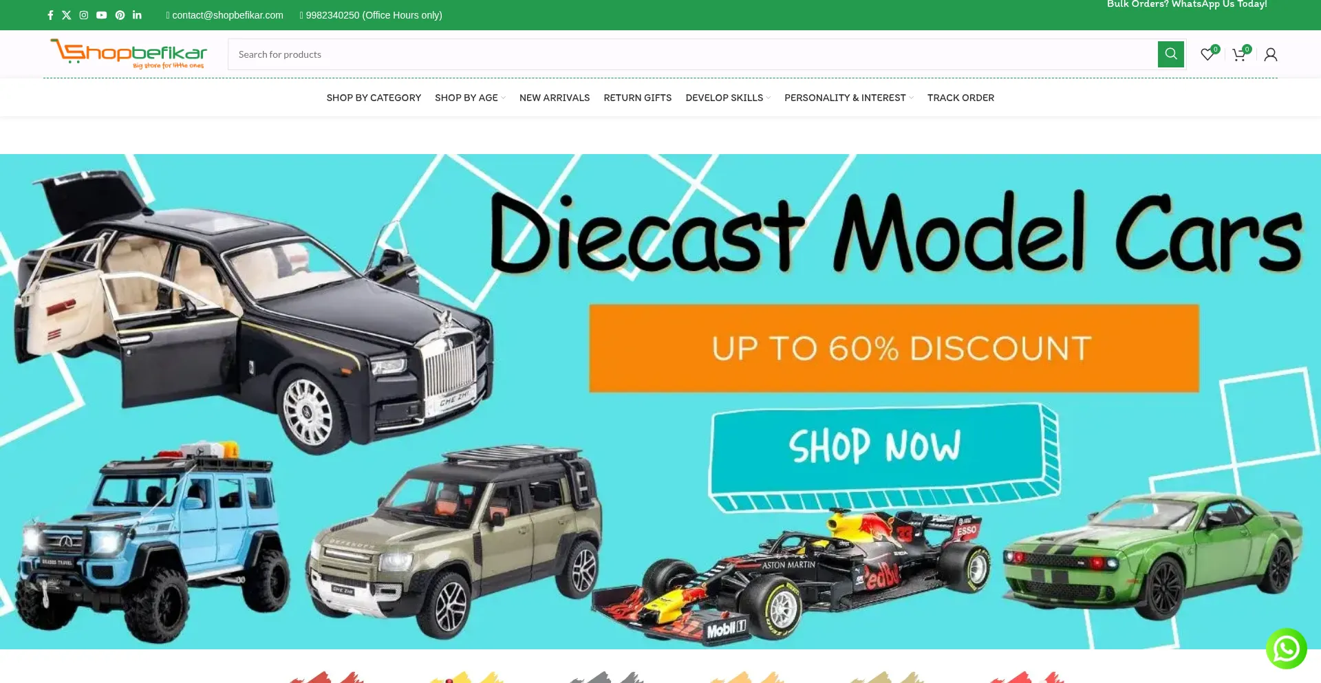 Website screenshot of Shopbefikar.com