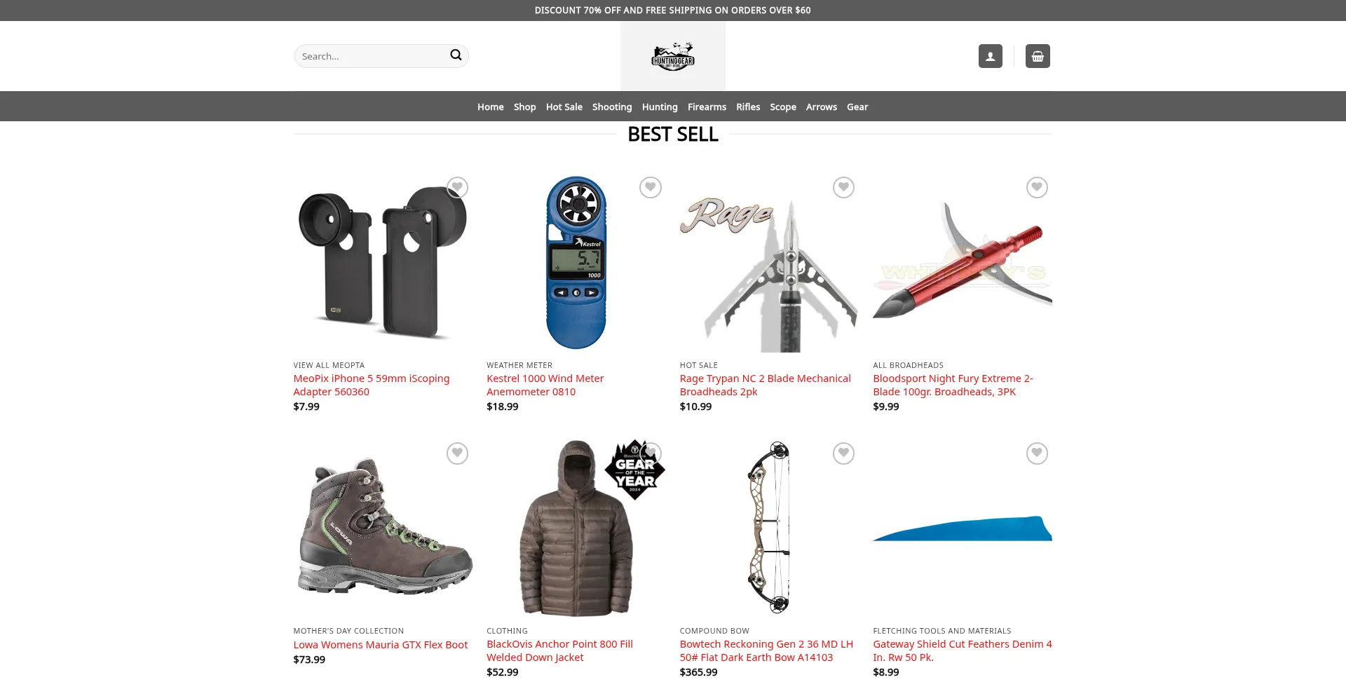 Website screenshot of Shopbesthuntgear.com
