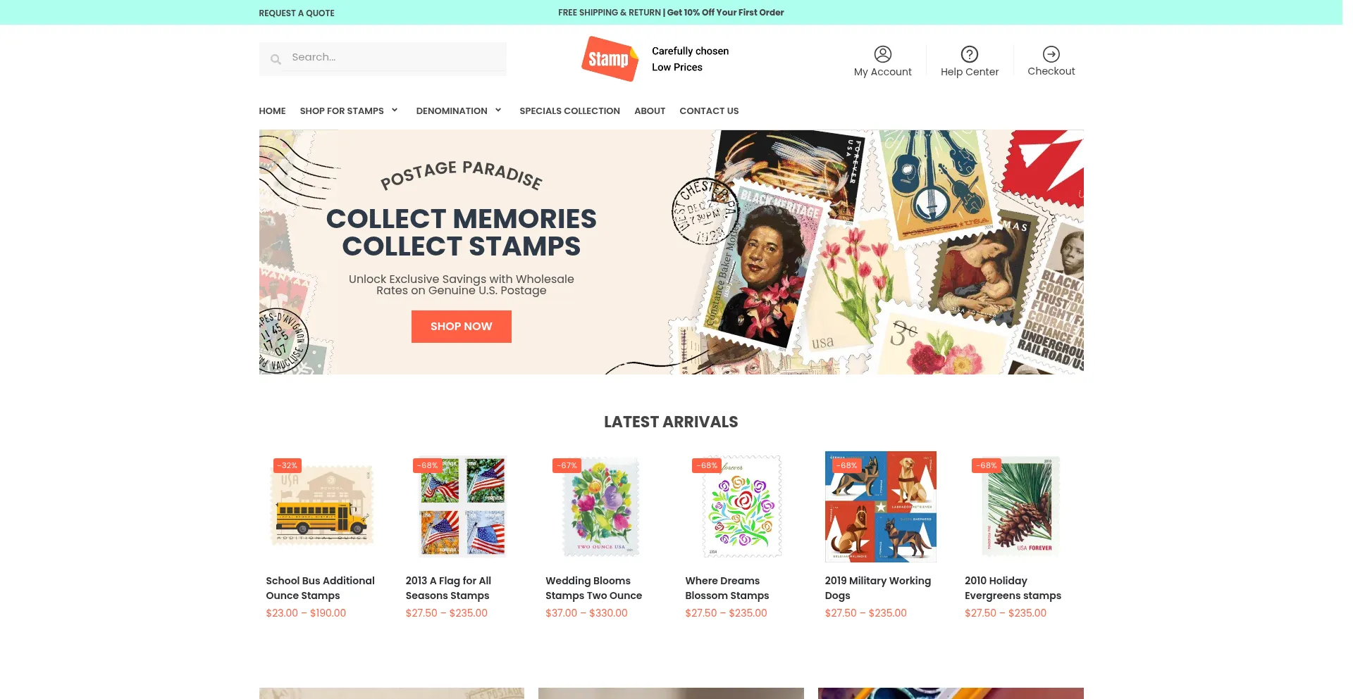Website screenshot of Shopdiscountstamps.com