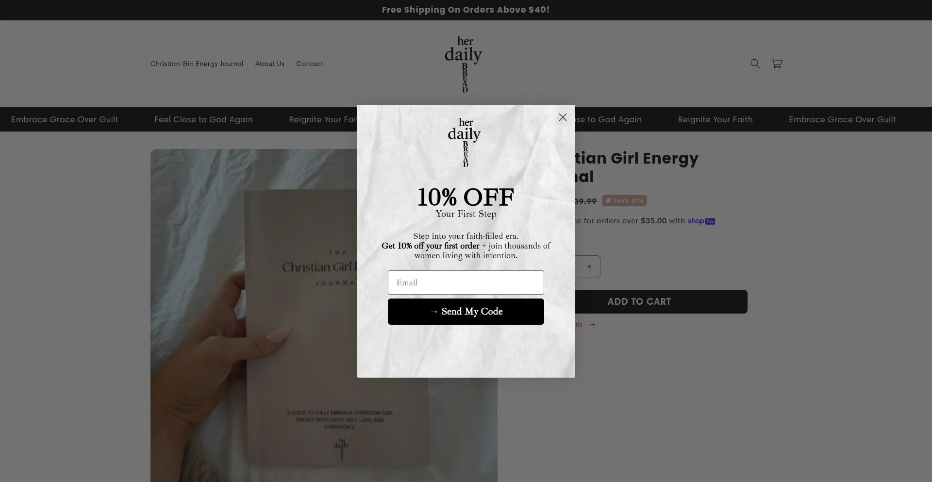 Website screenshot of Shopherdailybread.com