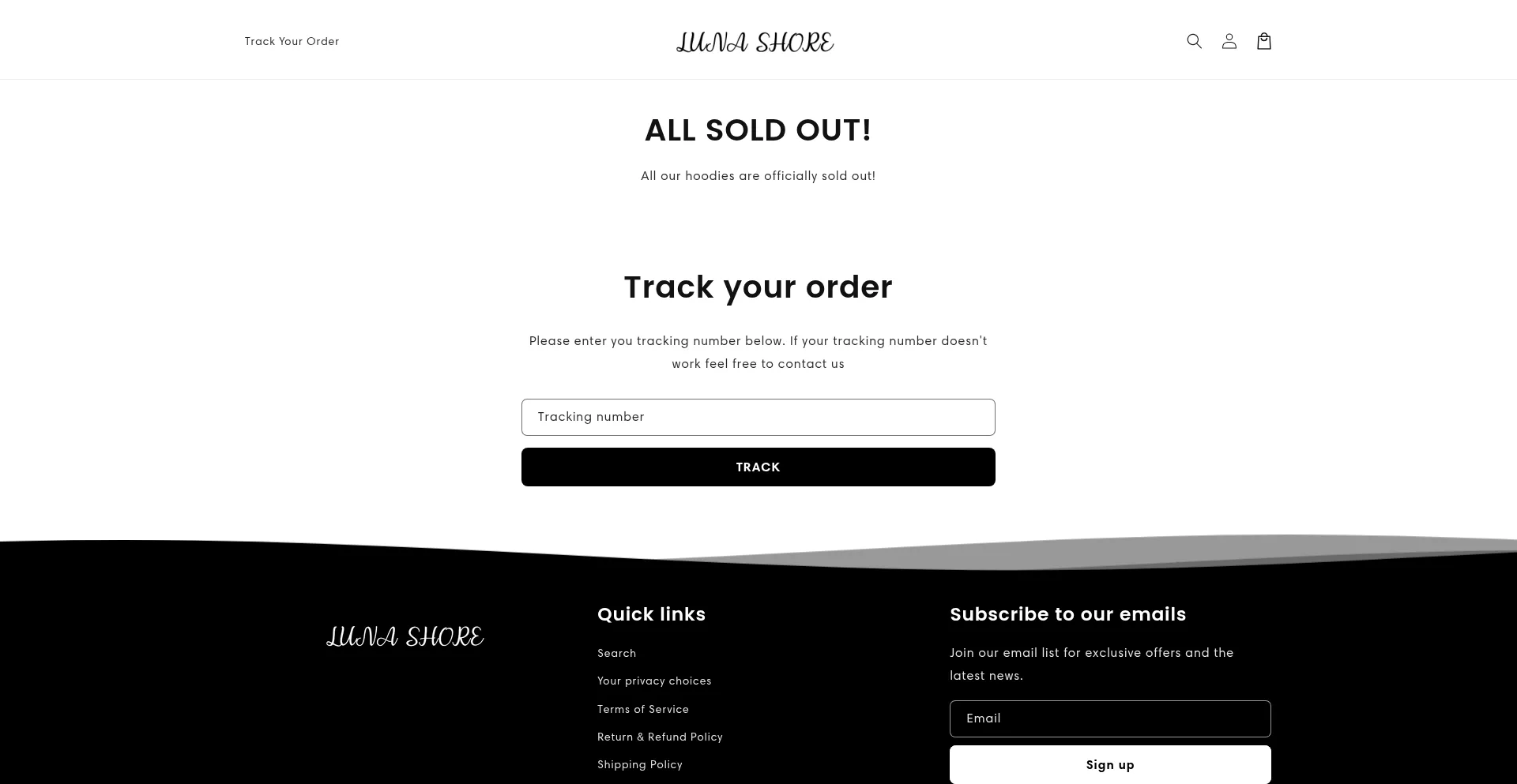 Website screenshot of Shoplunashore.com