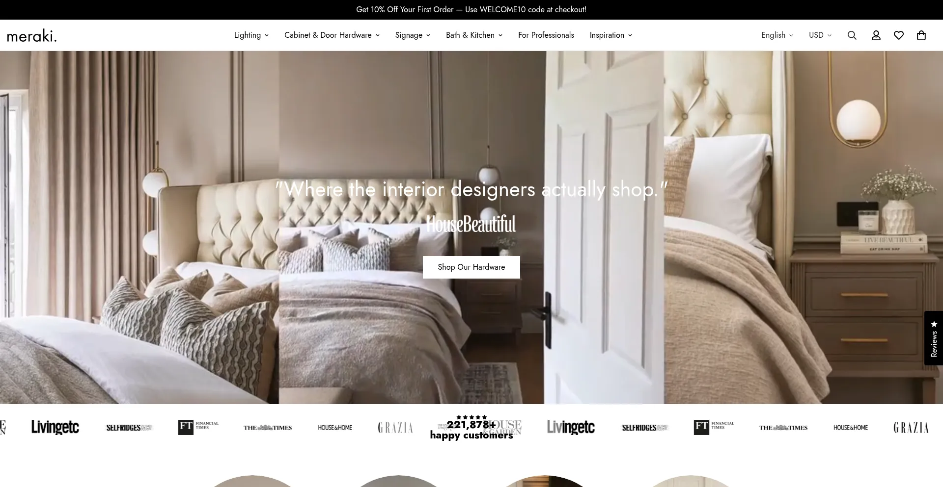 Website screenshot of Shopmeraki.co