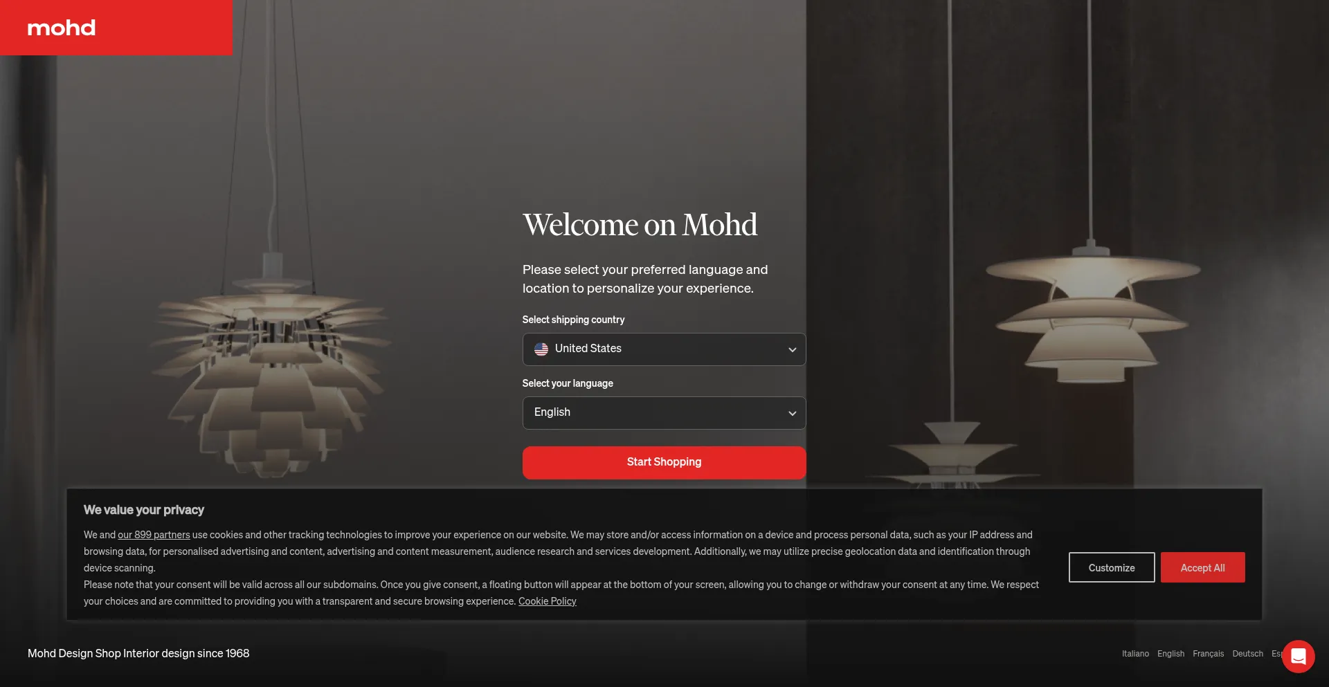 Website screenshot of Shopmohd.com