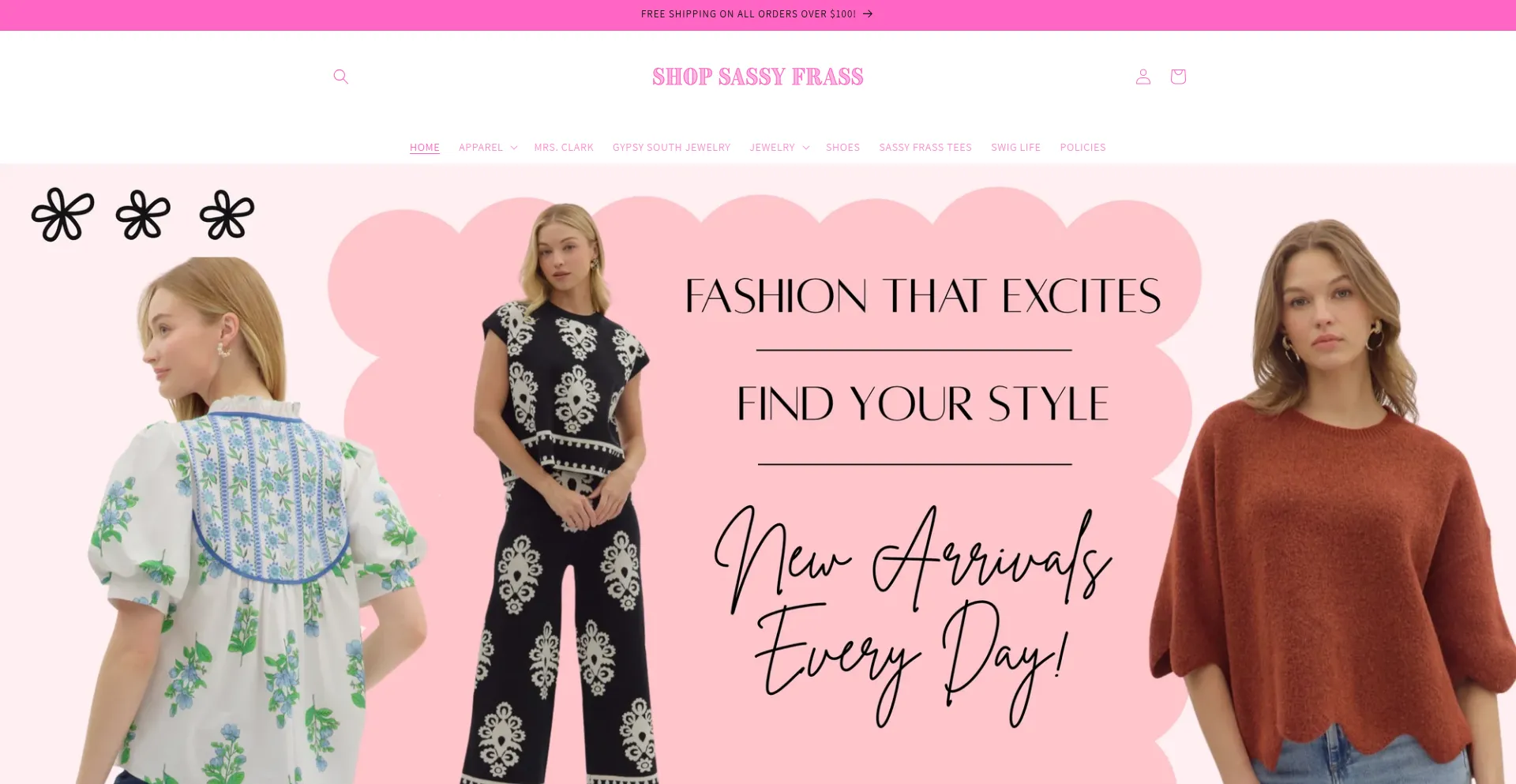 Website screenshot of Shopsassyfrass.com