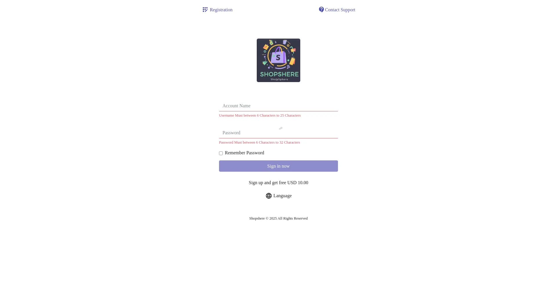 Website screenshot of Shopsphere8898.cc