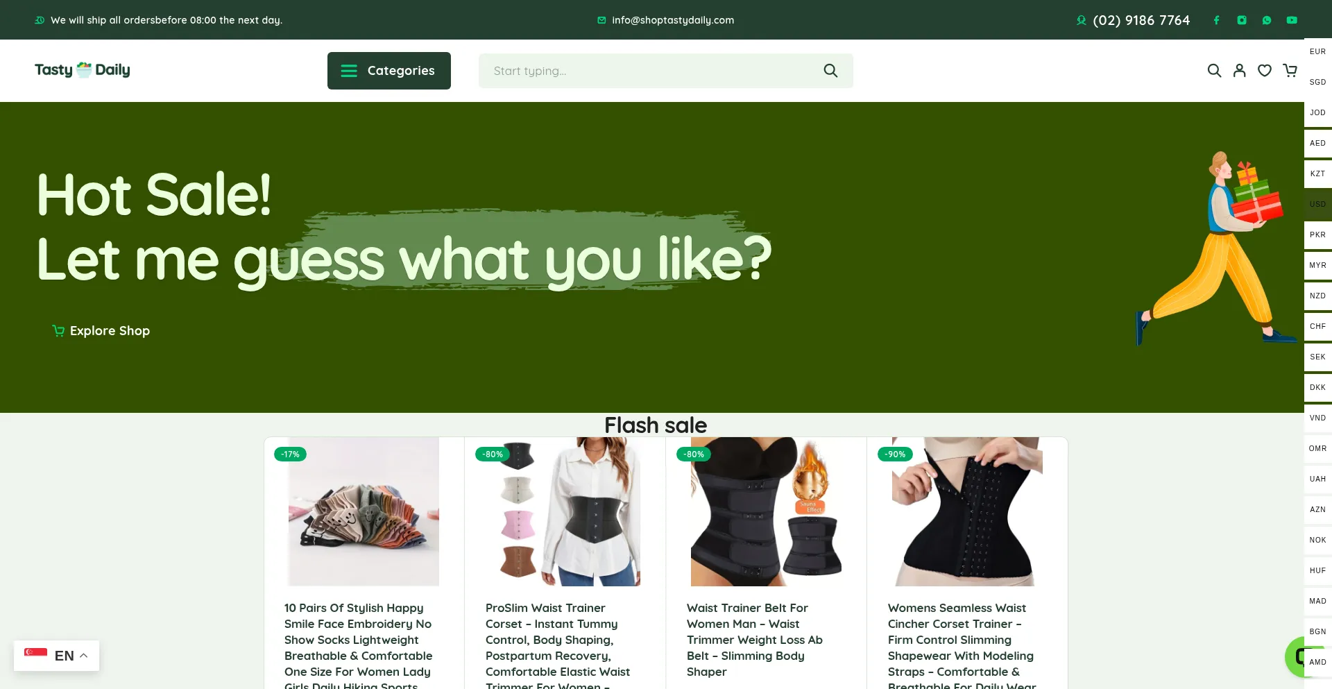 Website screenshot of Shoptastydaily.com