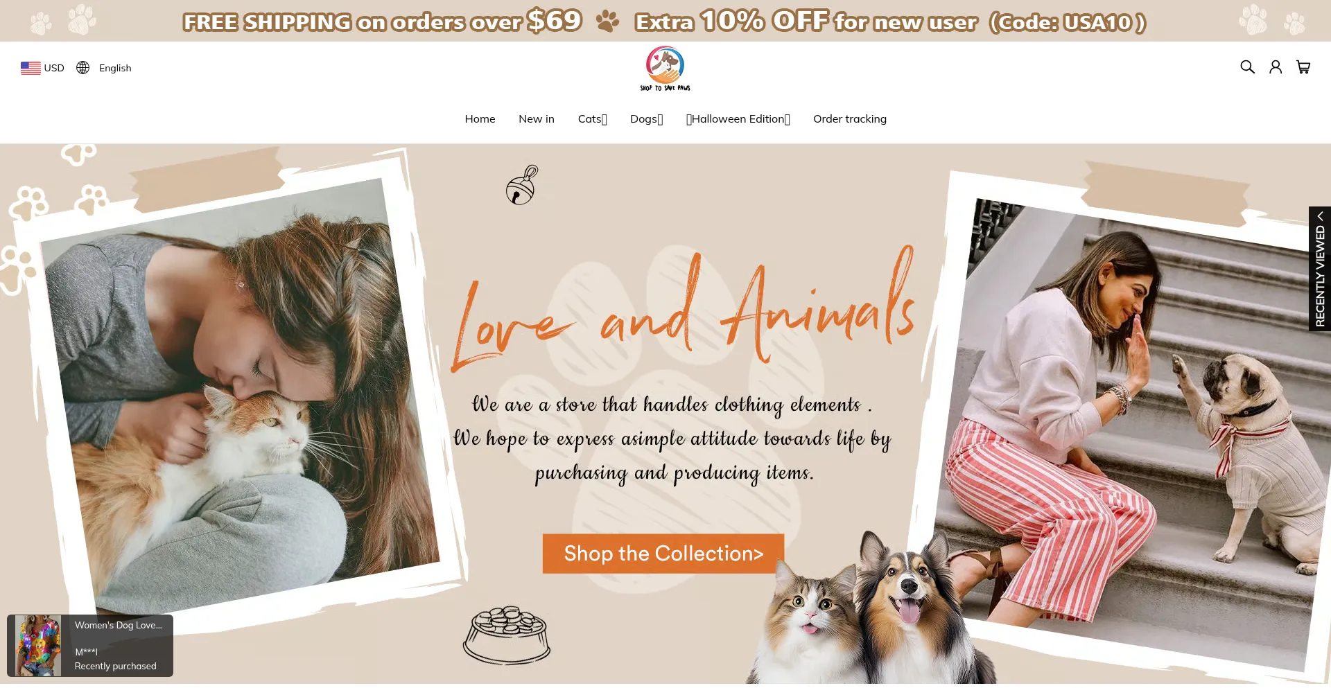 Website screenshot of Shoptosavepaws.com