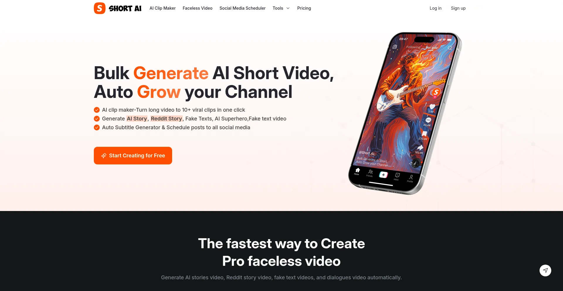 Website screenshot of Short.ai