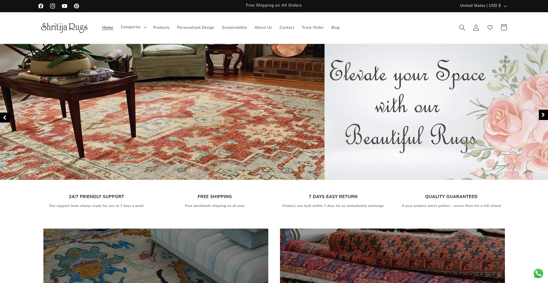 Website screenshot of Shritijarugs.com