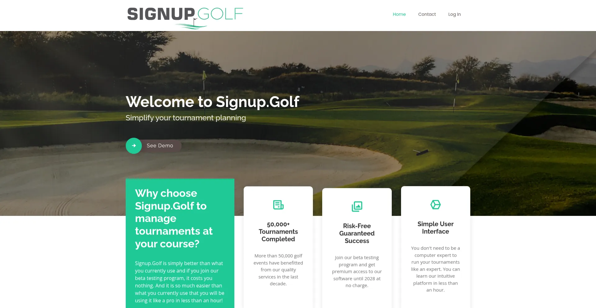 Website screenshot of Signup.golf