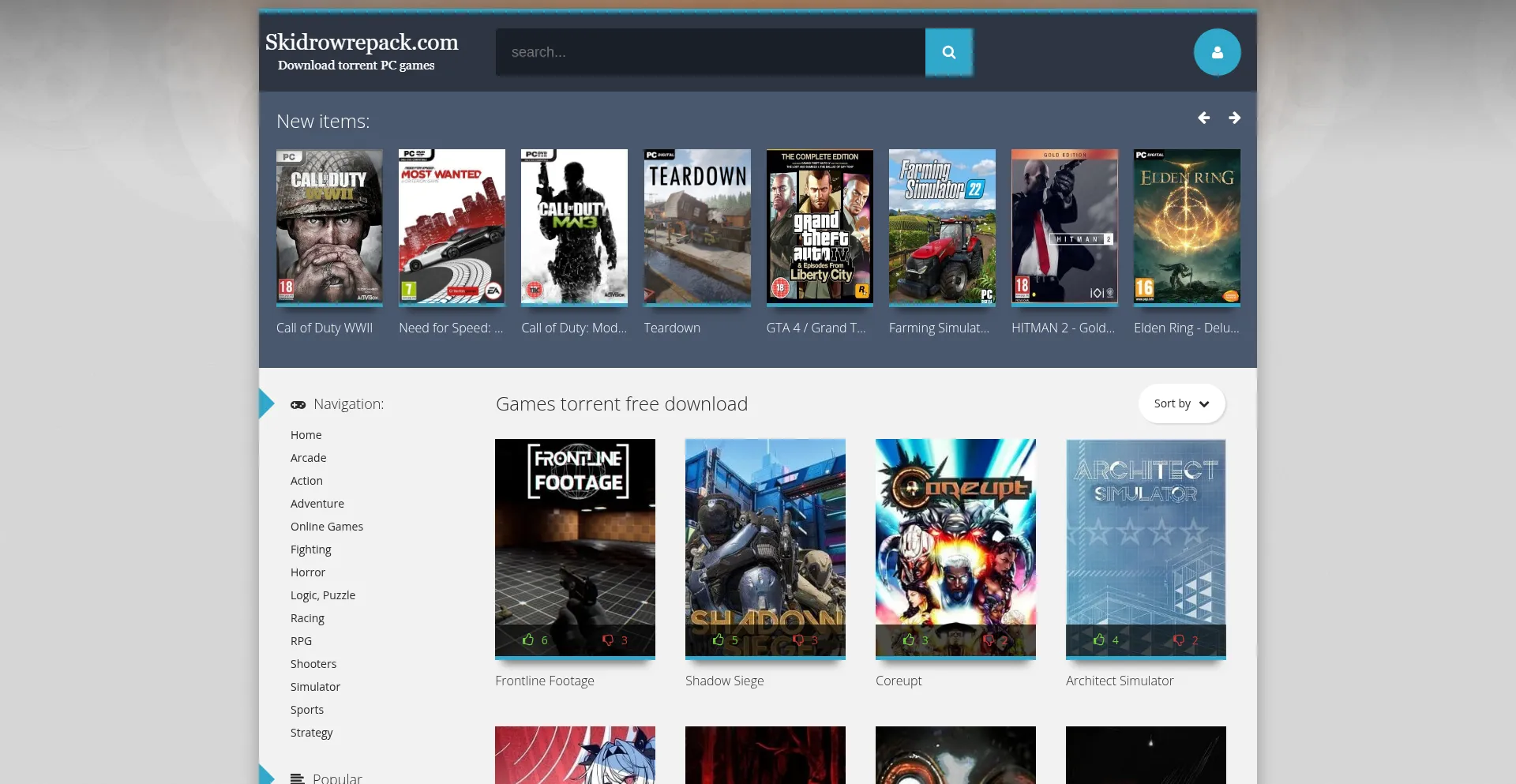 Website screenshot of Skidrowrepack.com