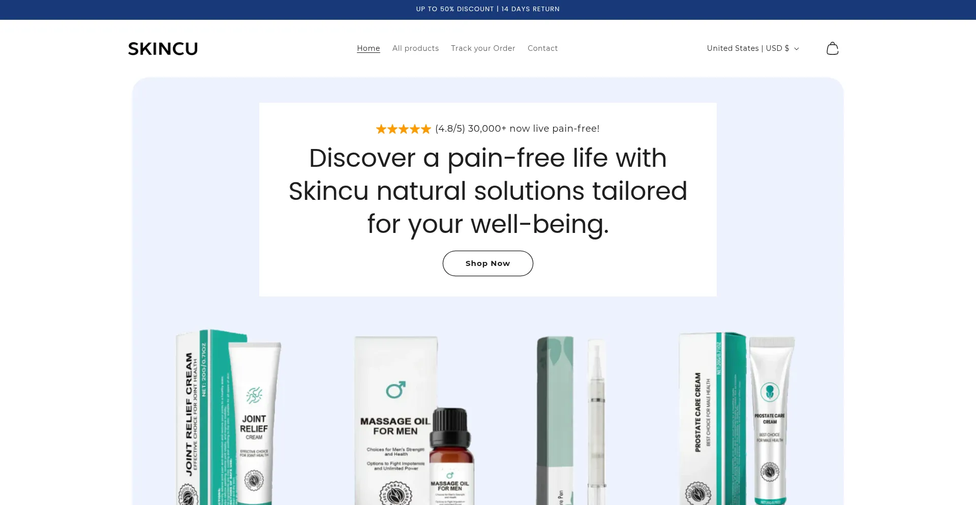 Website screenshot of Skincu.com