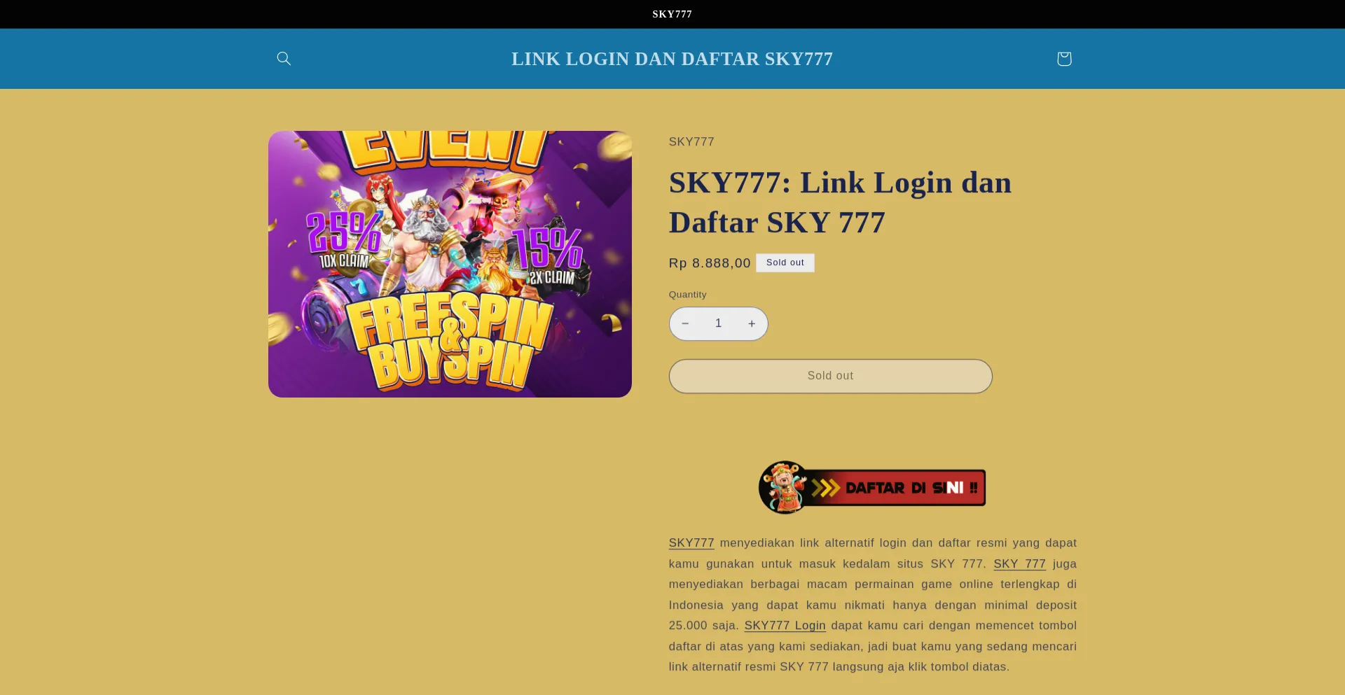 Website screenshot of Sky777-bet.com