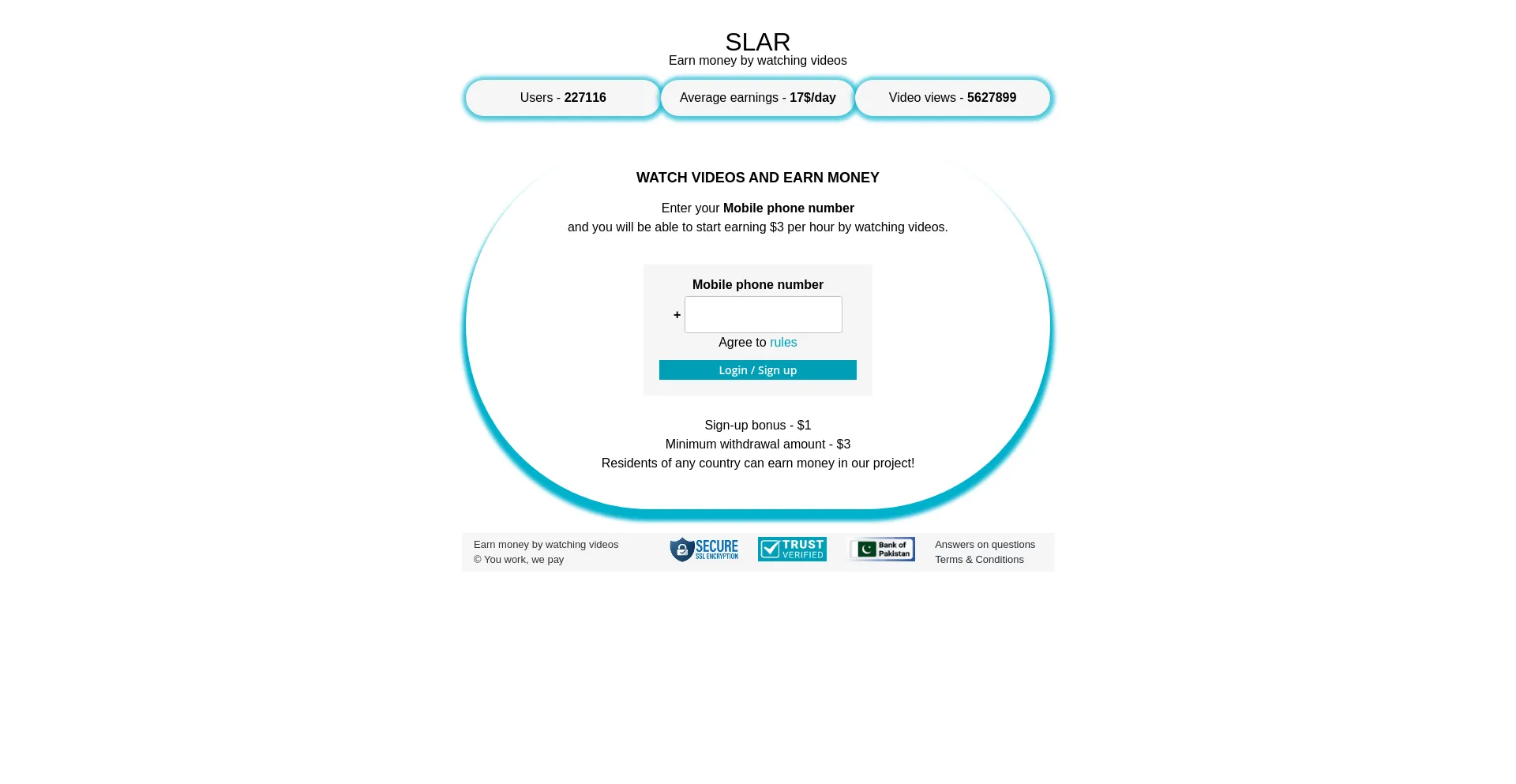Website screenshot of Slar.pw