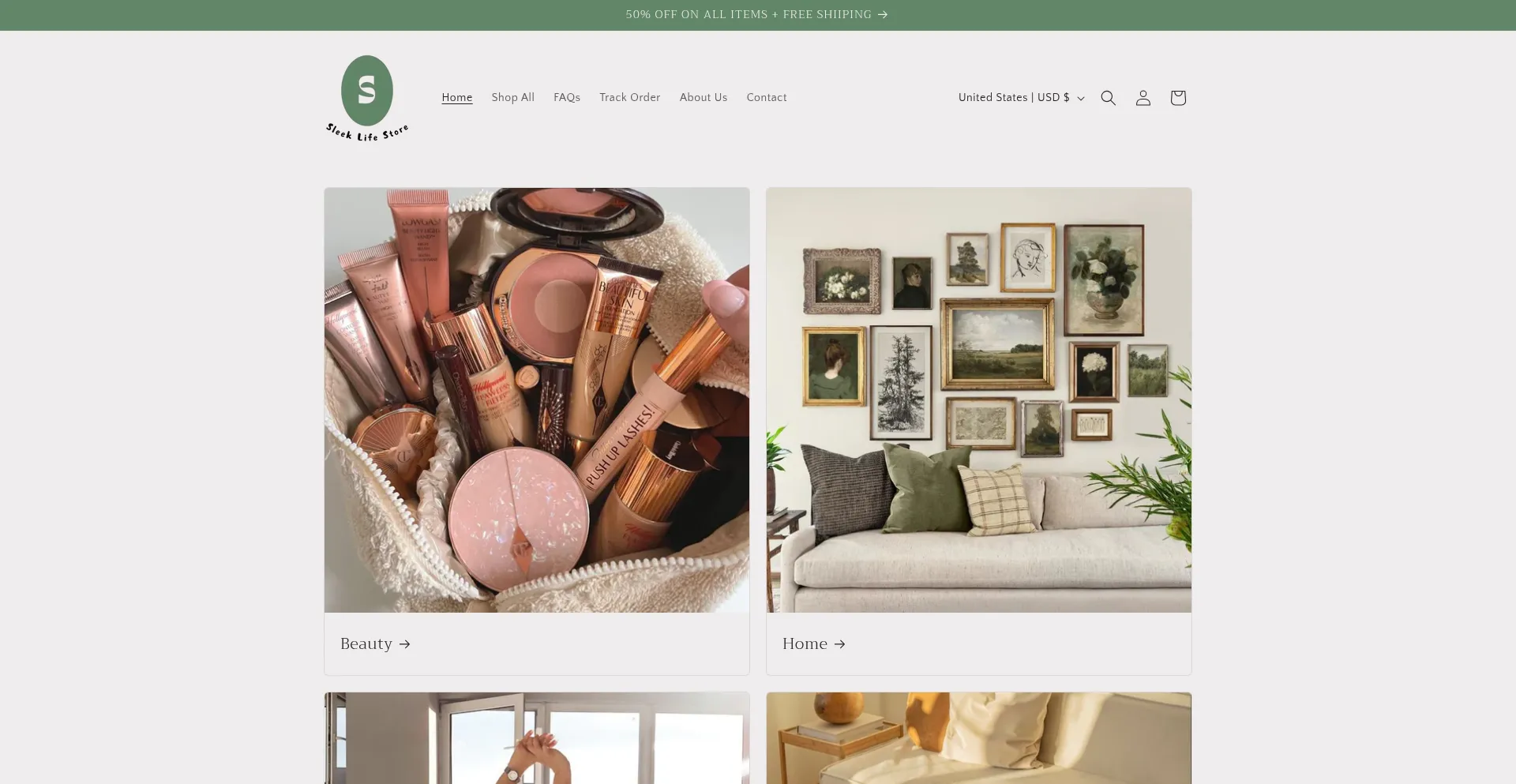 Website screenshot of Sleeklifestore.com