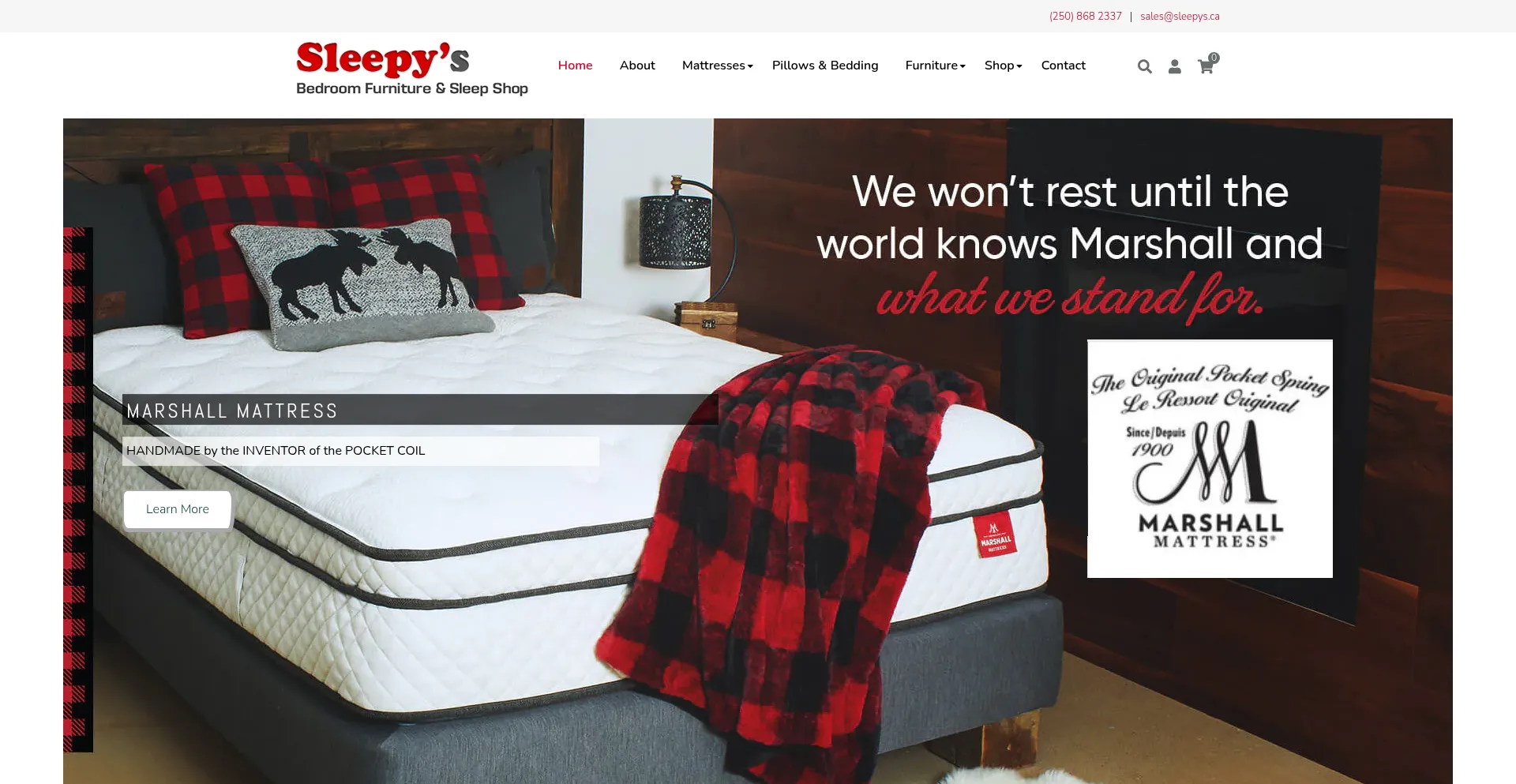 Website screenshot of Sleepys.ca