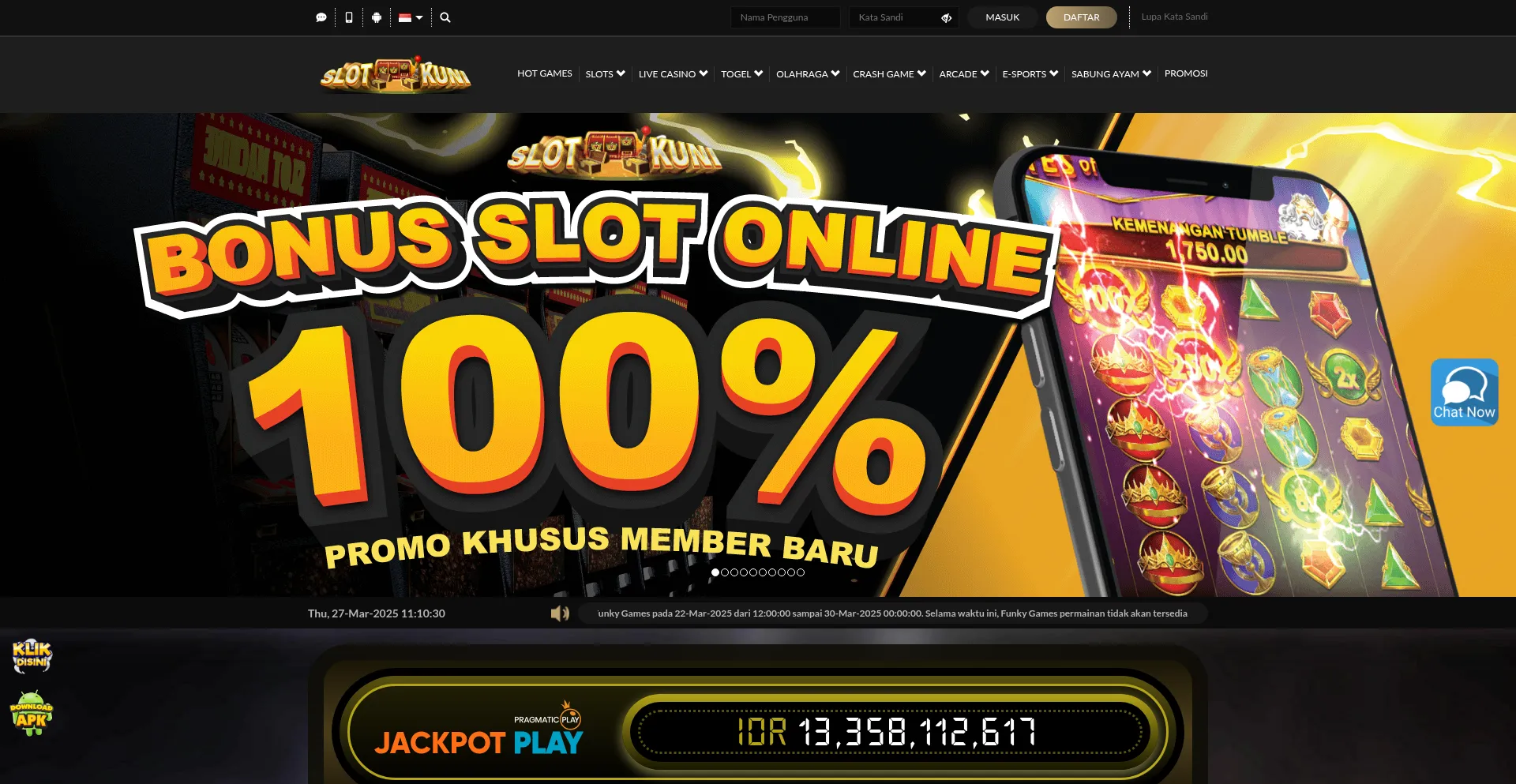 Website screenshot of Slotkunimaxwin.makeup