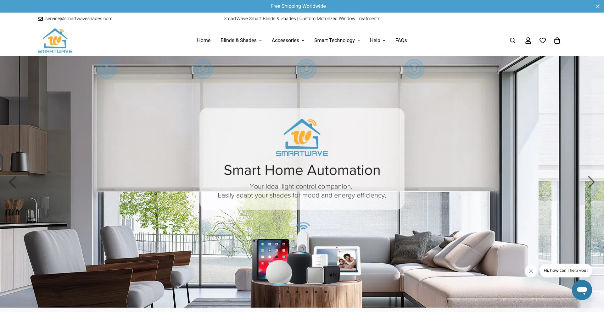 Website screenshot of Smartwaveshades.com
