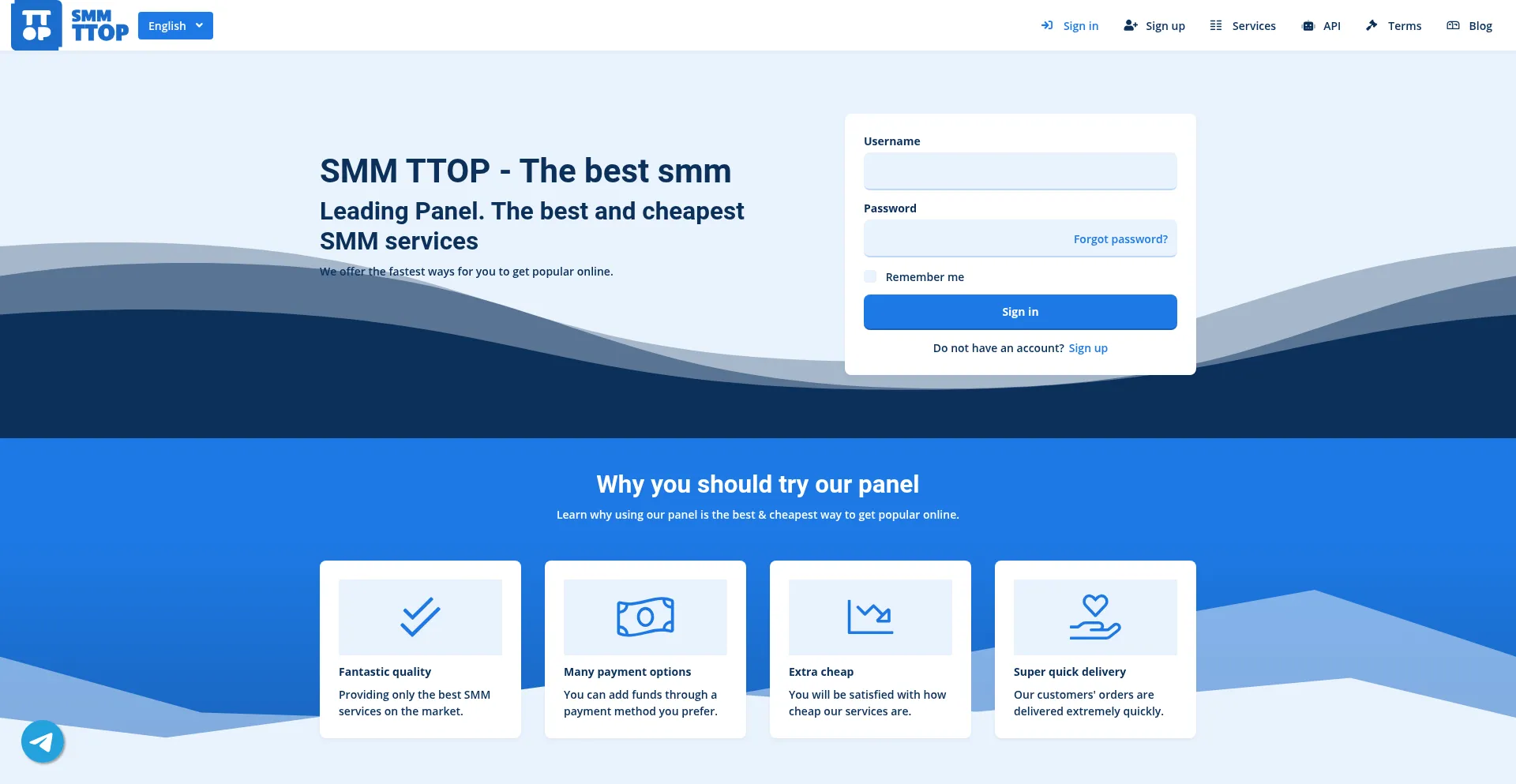 Website screenshot of Smmttop.com