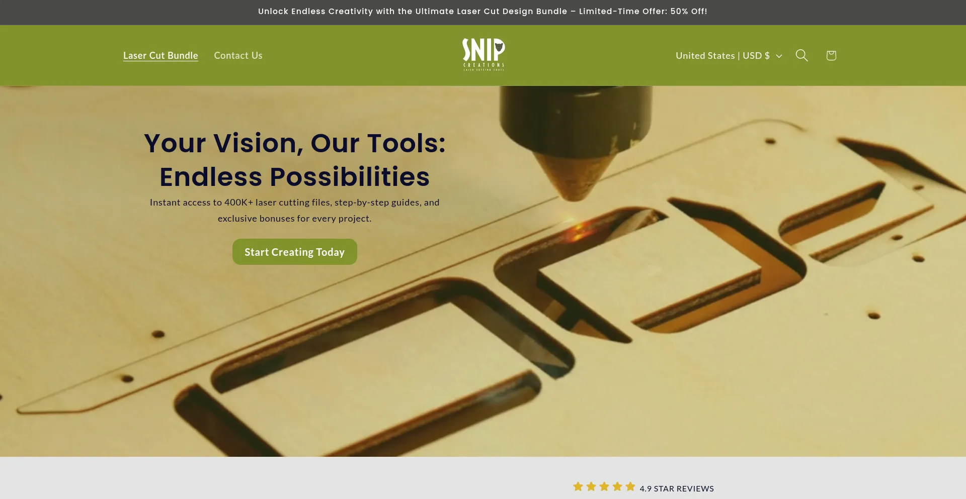 Website screenshot of Snipcreationsstore.com
