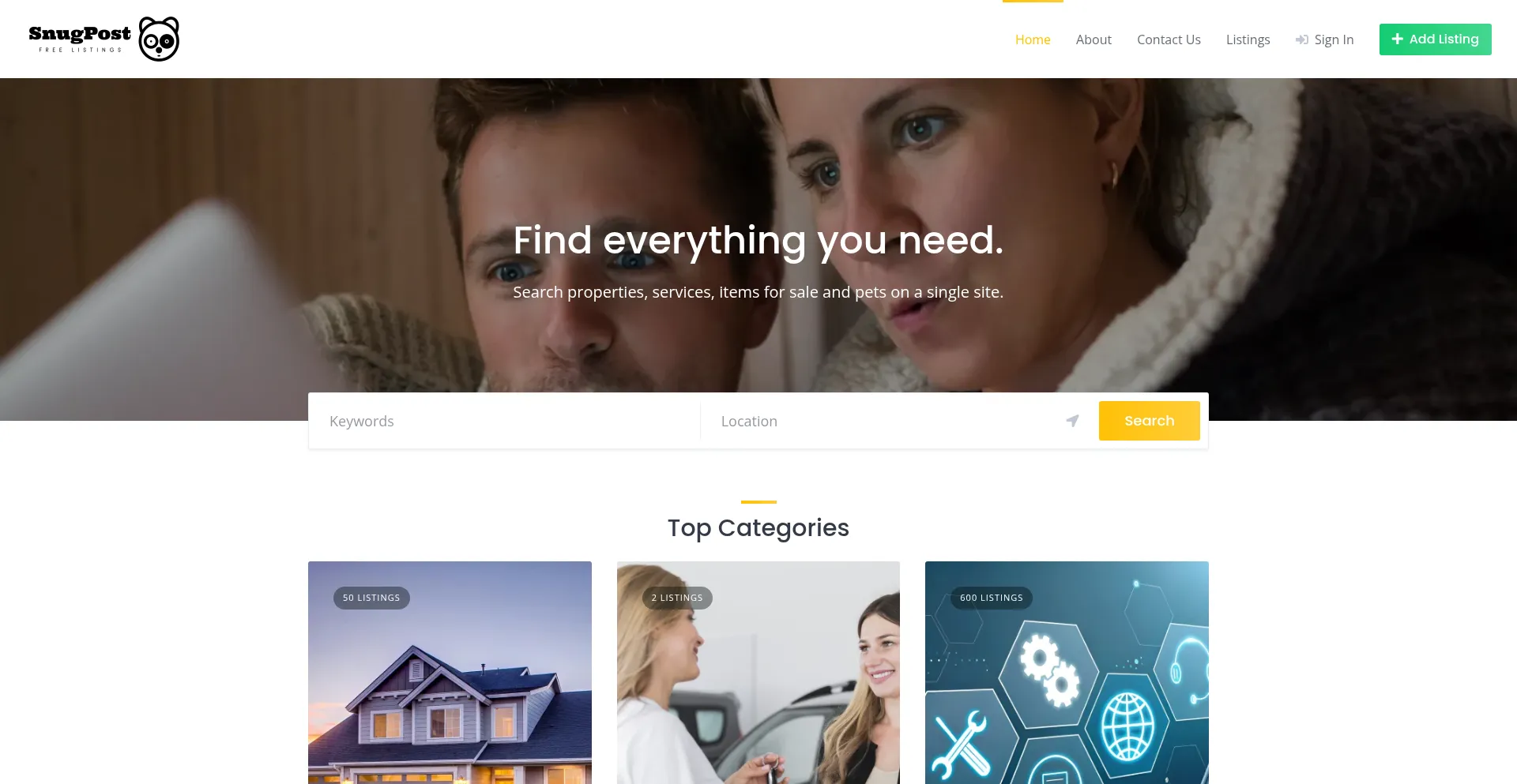 Website screenshot of Snugpost.com