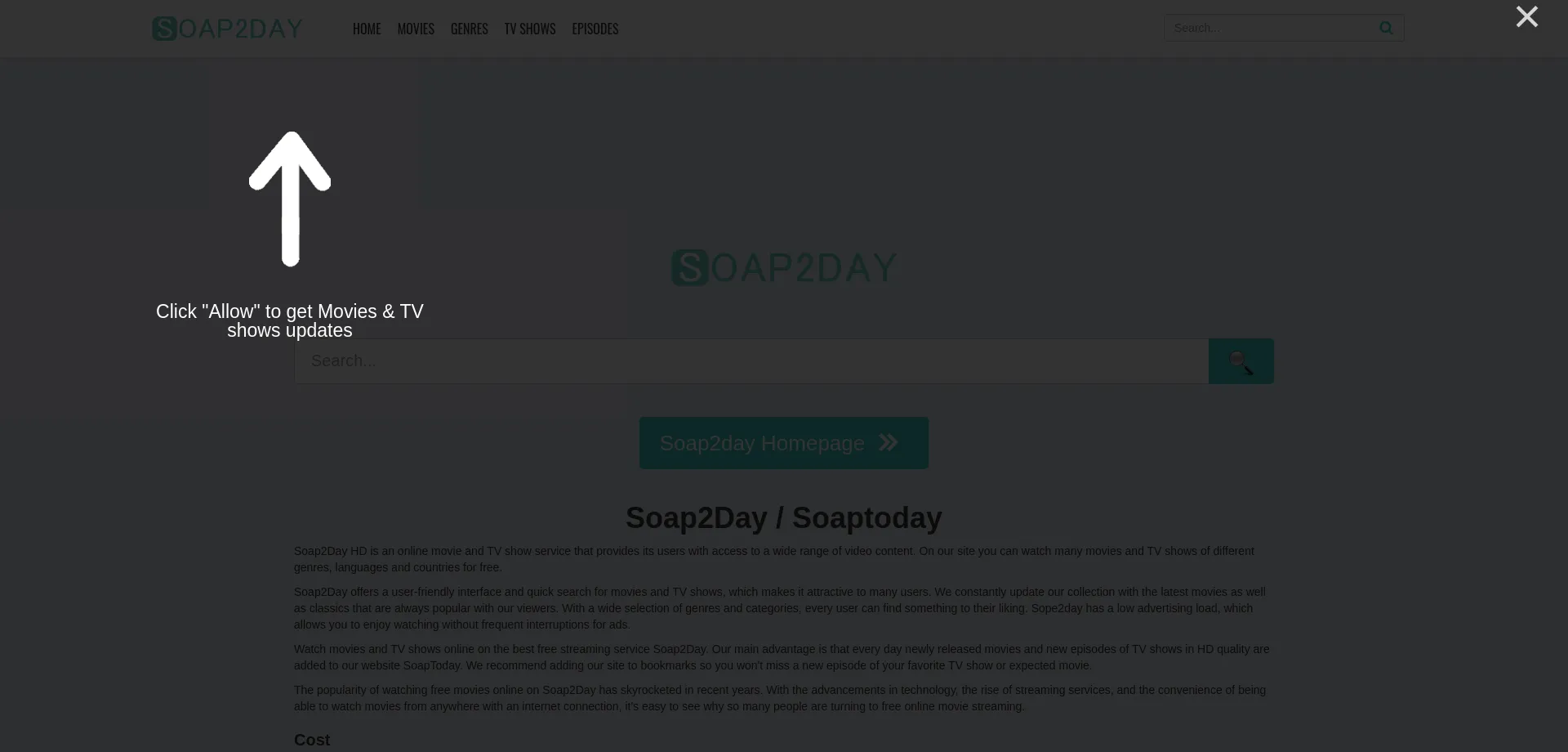 Website screenshot of Soap2dayto.day