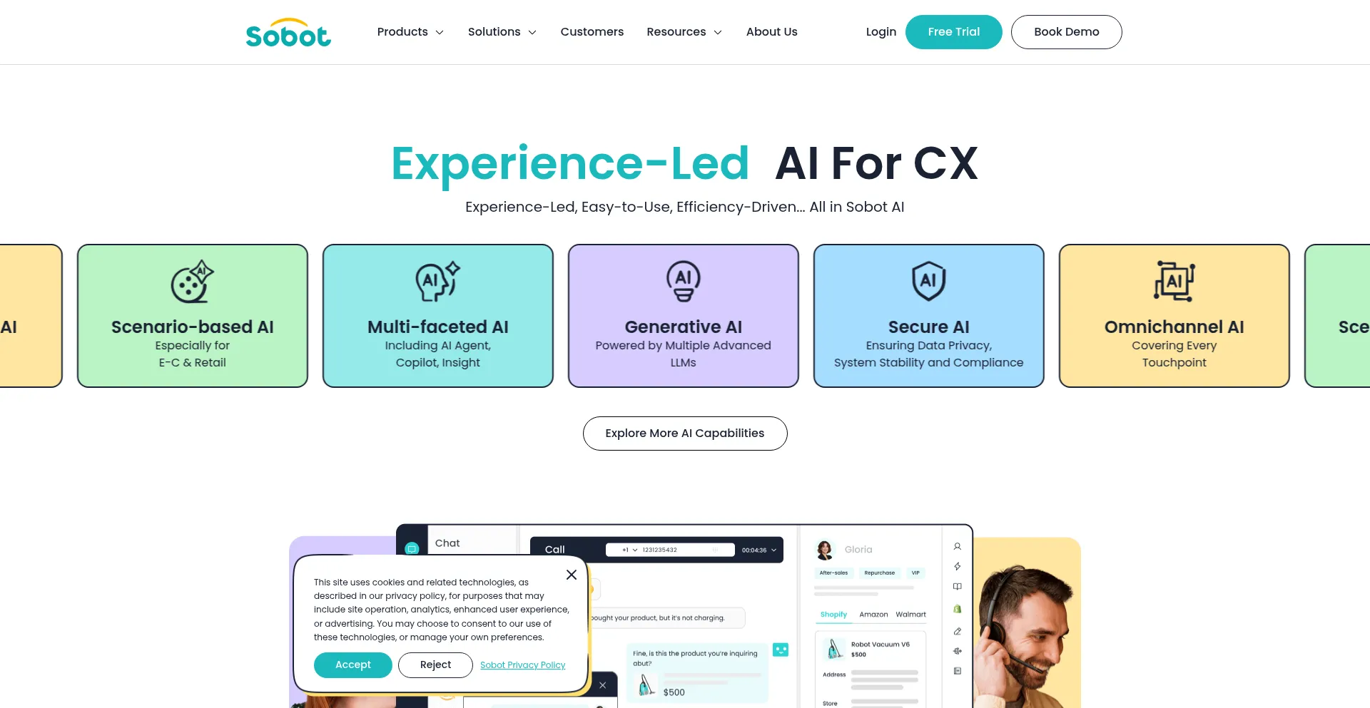 Website screenshot of Sobot.io