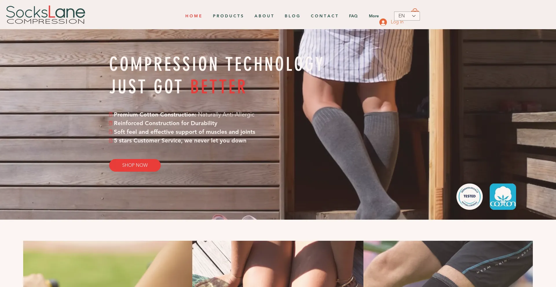 Website screenshot of Sockslane.com