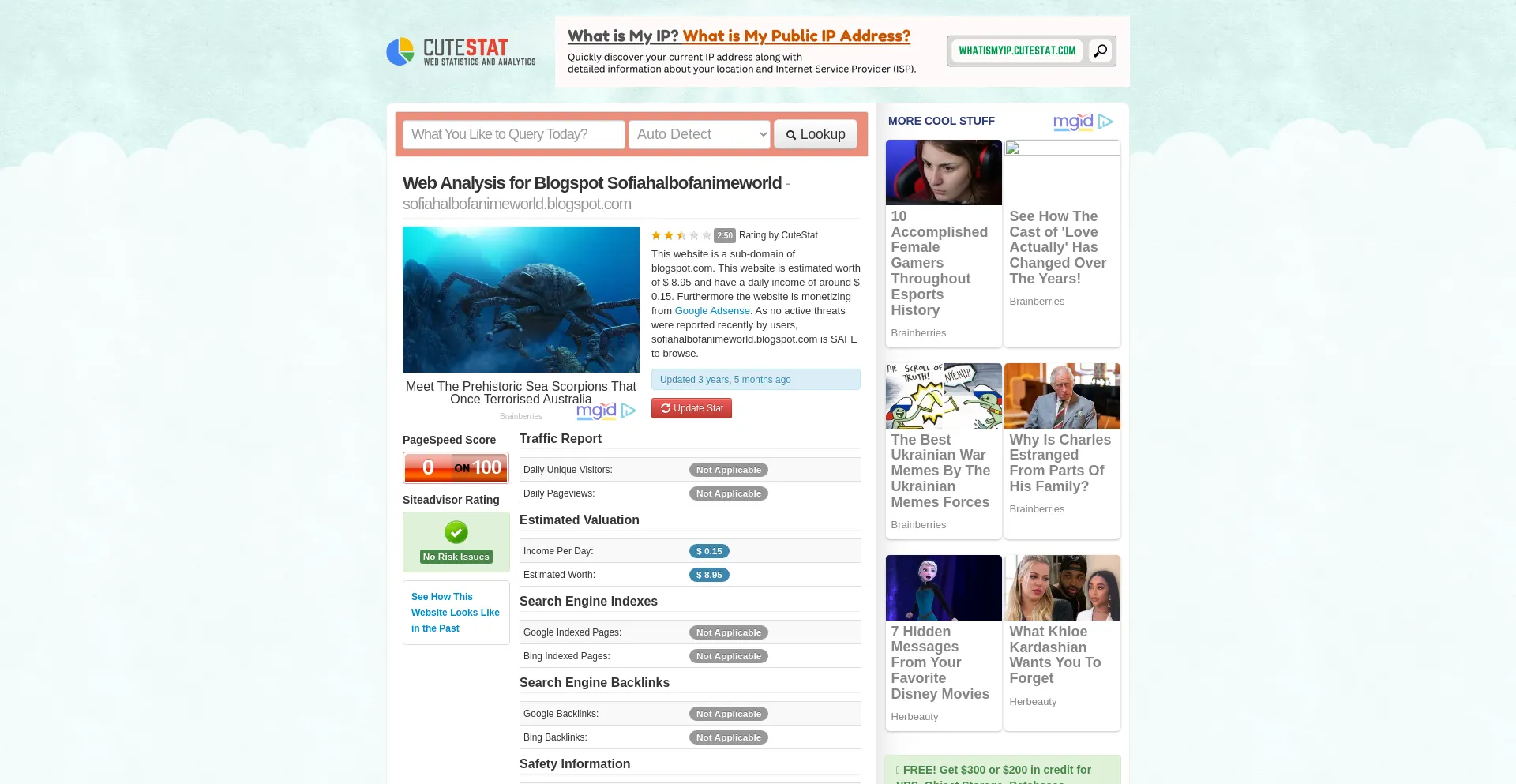 Website screenshot of Sofiahalbofanimeworld.blogspot.com.cutestat.com
