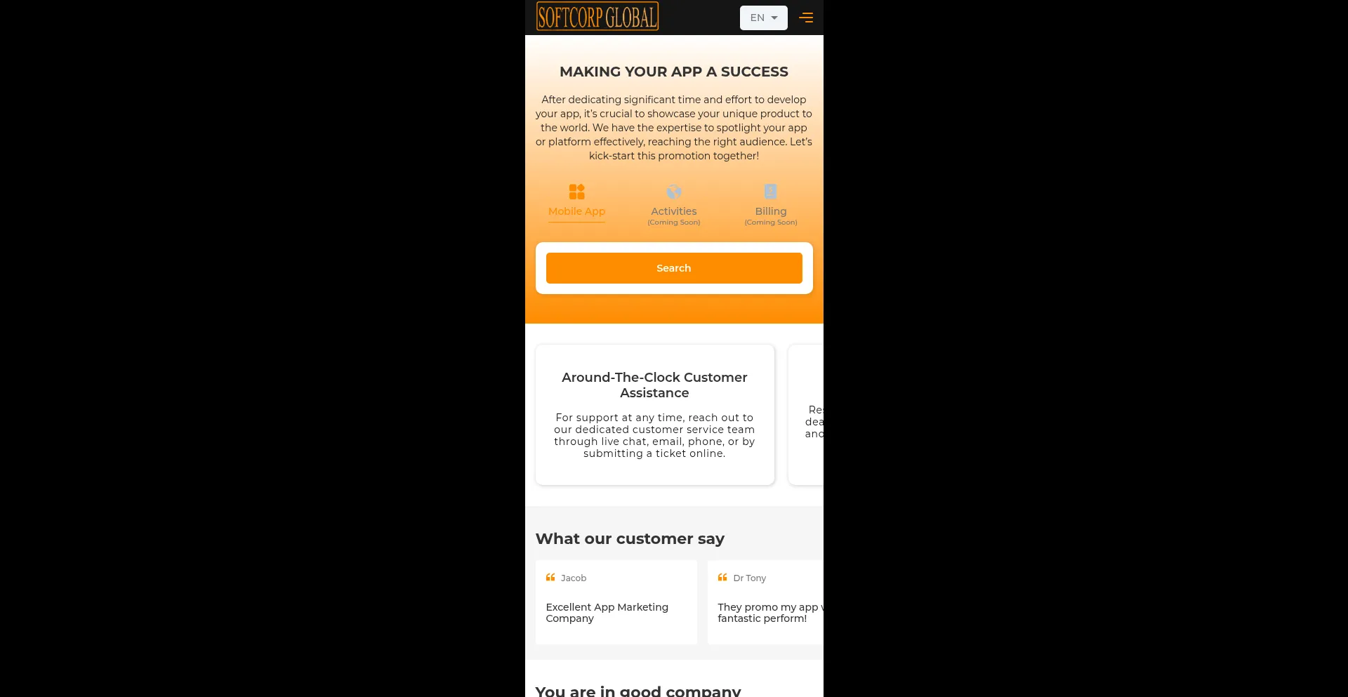 Website screenshot of Softcorpglobal.com