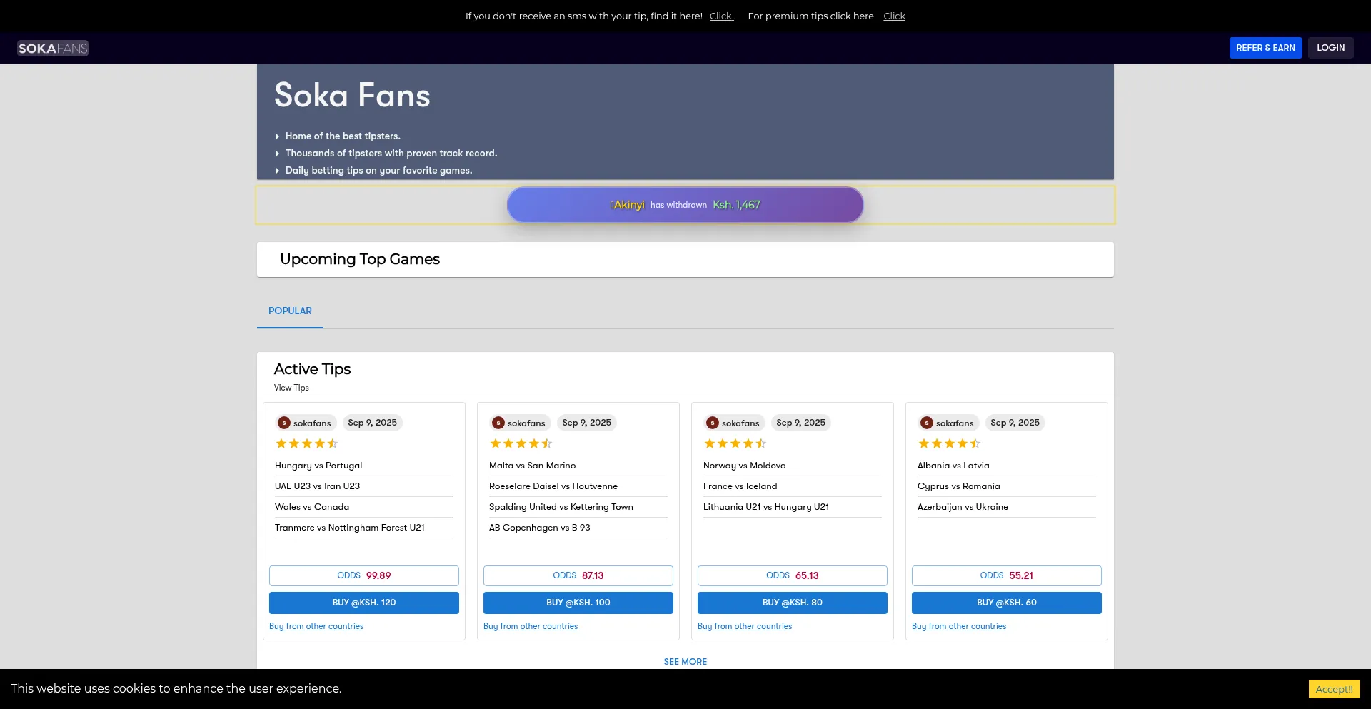 Website screenshot of Sokafans.com